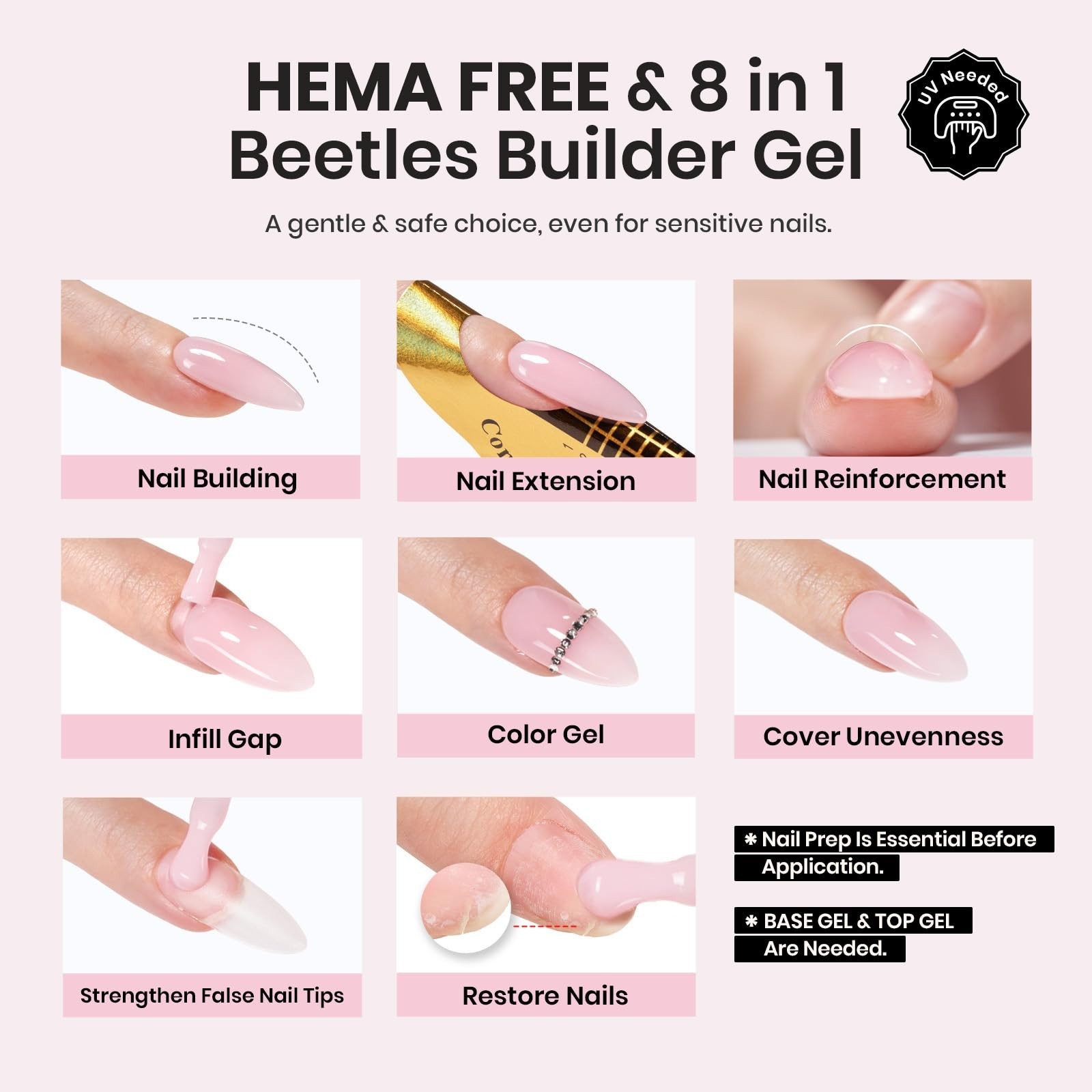 Nude Builder Gel Set – 4 Colors, HEMA Free, Base & Top Coat, Thickening Apex for