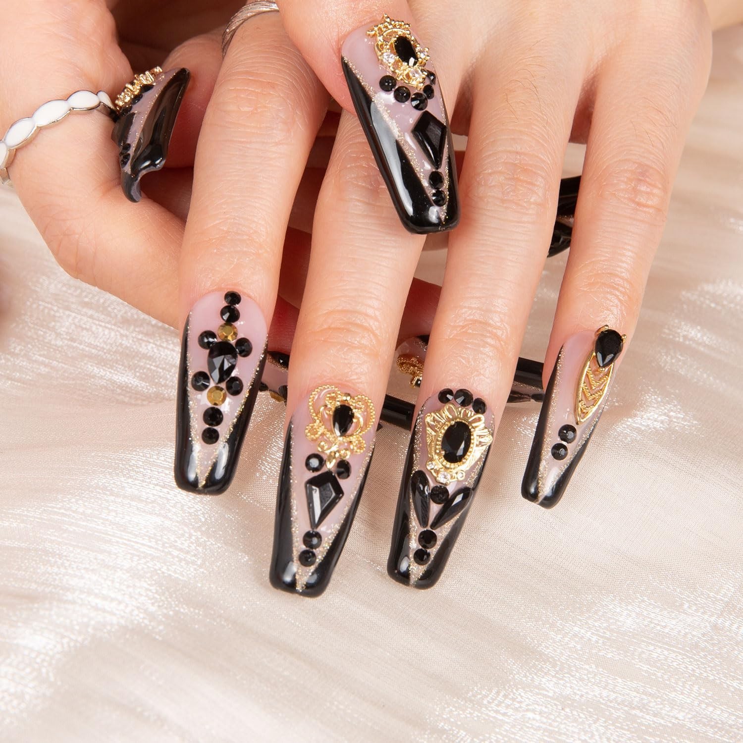 Handmade Crystal Full Cover Reusable Coffin Nails