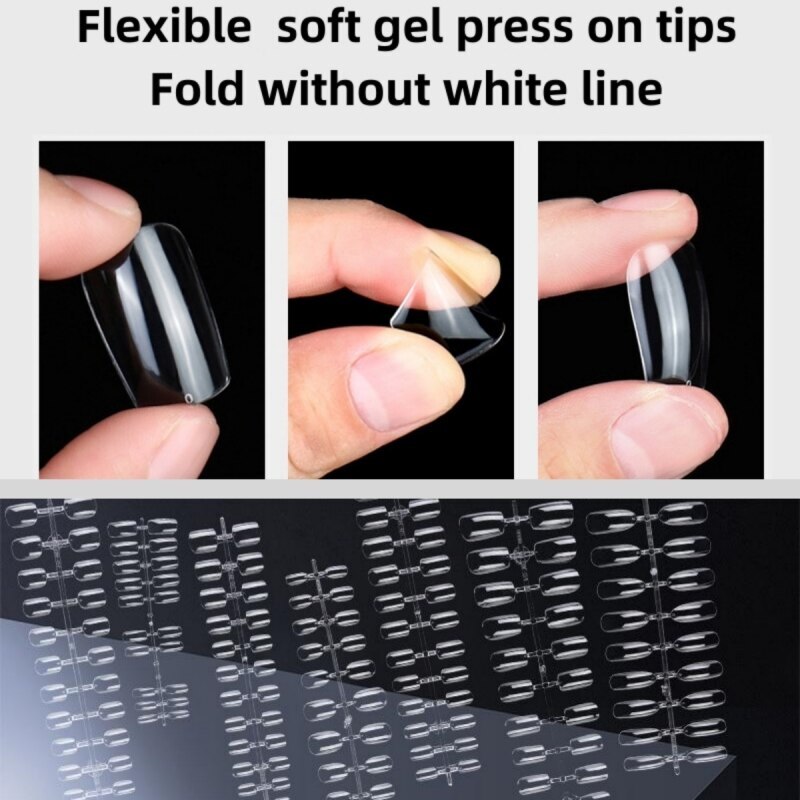 100pcs Full Cover Medium Short Square Oval Gel Press On False Nail Art Tips