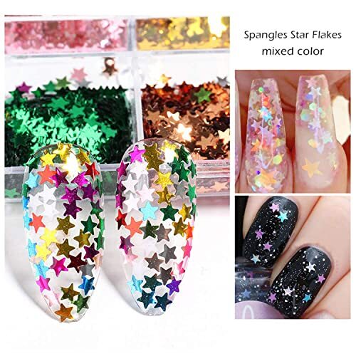 Stars Nail Art Glitter Sequins, 3D Sparkly Nail Flakse Five-Pointed Star
