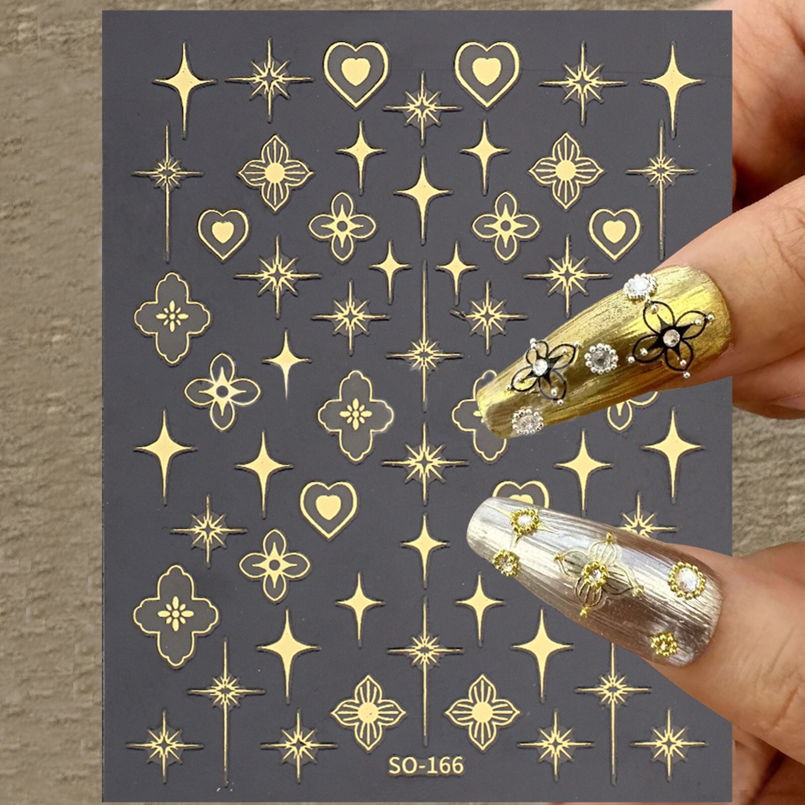 Shiny Gold Bohemian Style Sticker, Hologram Cross Star Design, Nail Art Decal