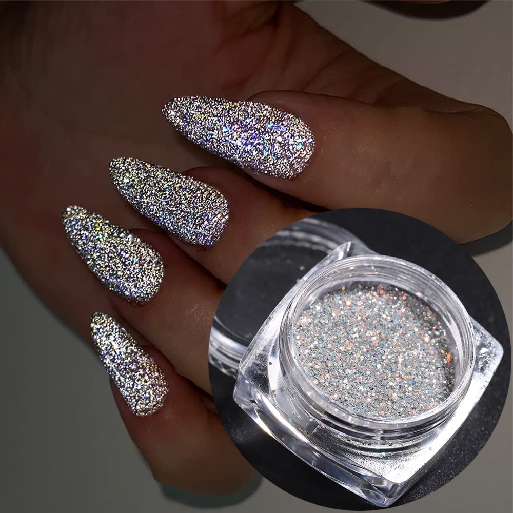 Reflective Nail Powder – 6 Boxes Sparkling Diamond Glitter for Nails, Iridesc…