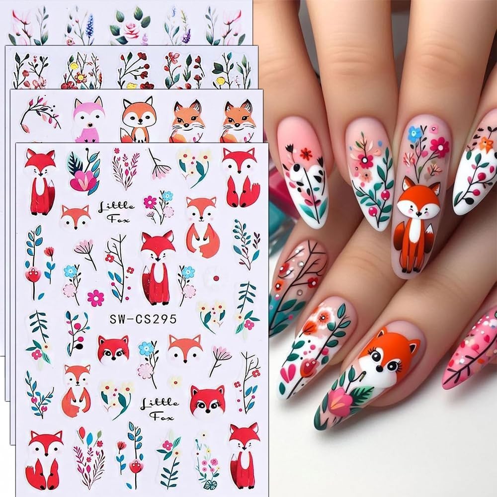 Fall Nail Stickers for Nail Art Tree Leaf Fox Nail Art Stickers Flower Nail D…