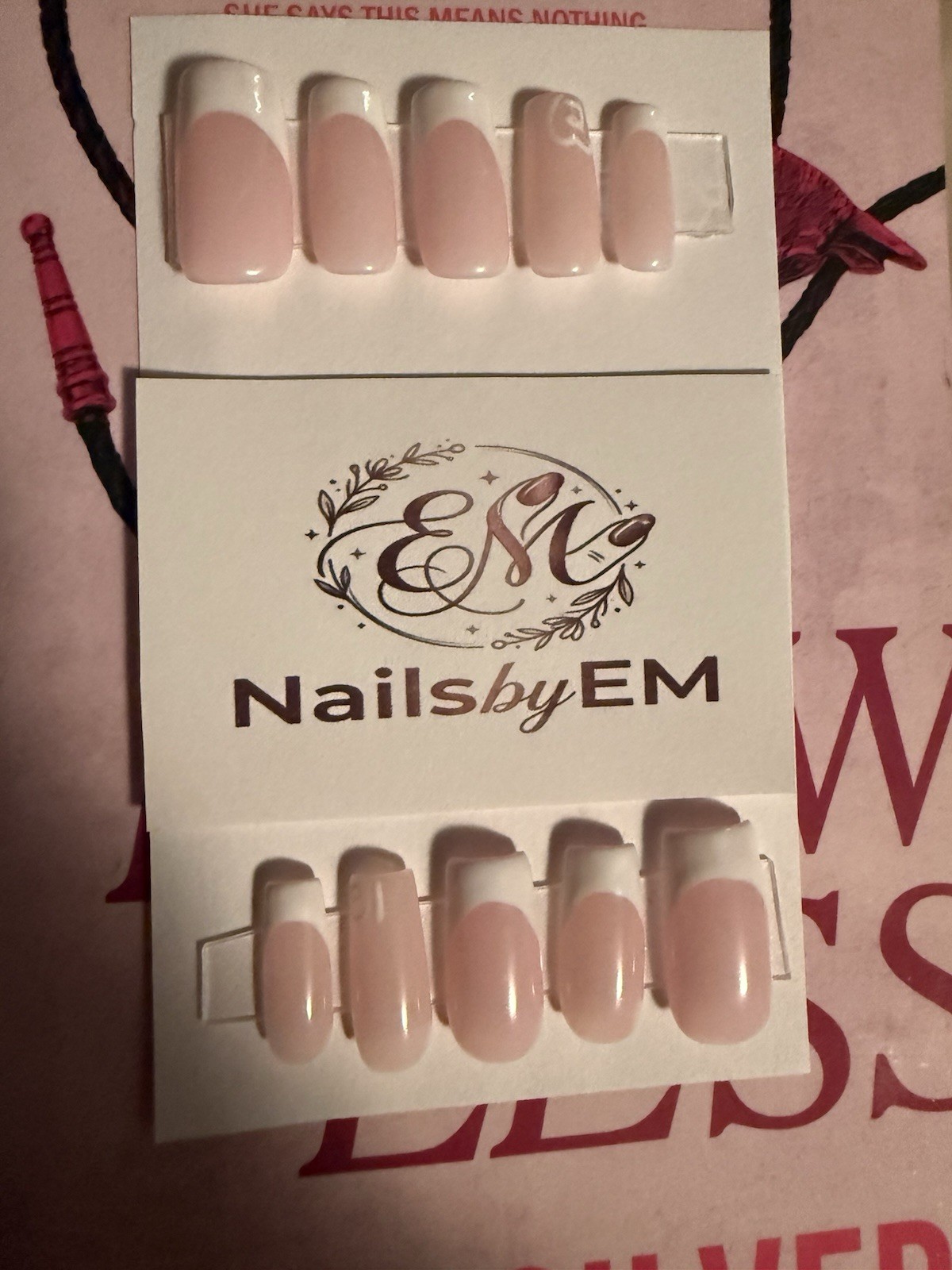 NailsbyEM French Pink White Square BIRTHDAY NAILS Full Cover Press-On Nails Set