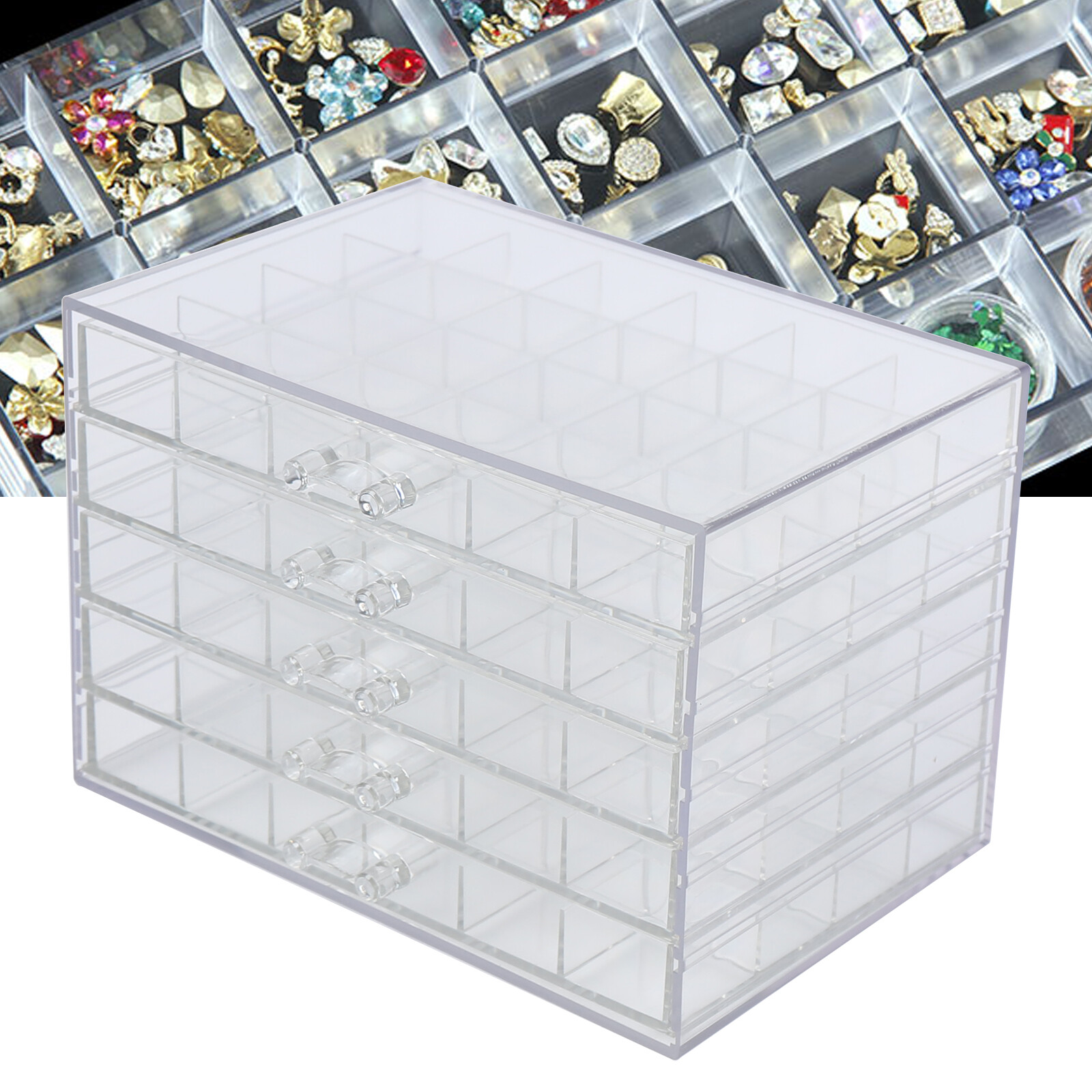120 Grids Nail Art Storage Case 5-layer Drawer Acrylic Clear Organizer Box NEW