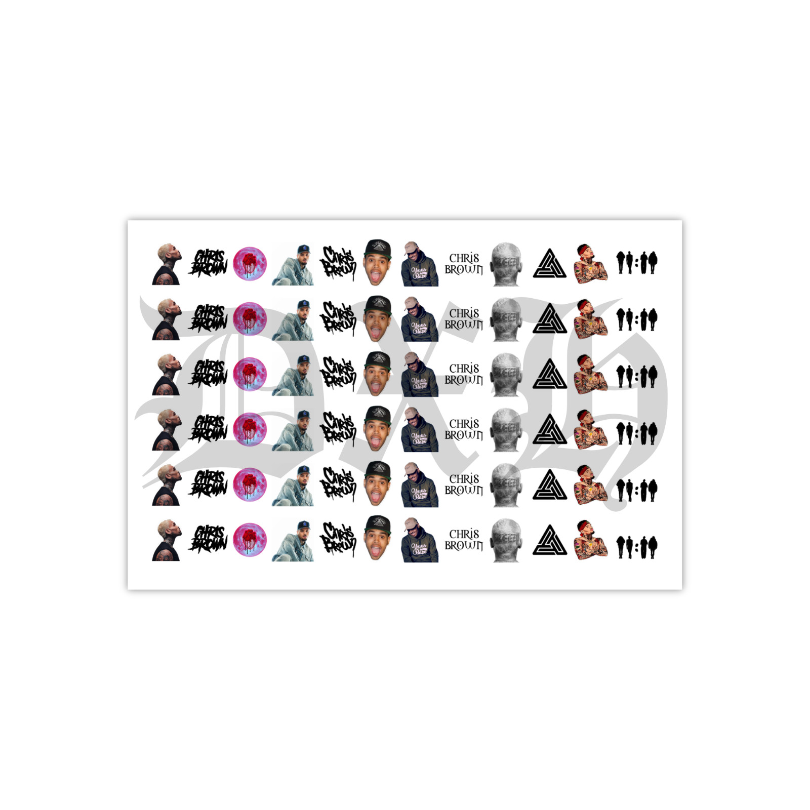 Chris Brown Nail Decals Clear Water Transfer Overlay