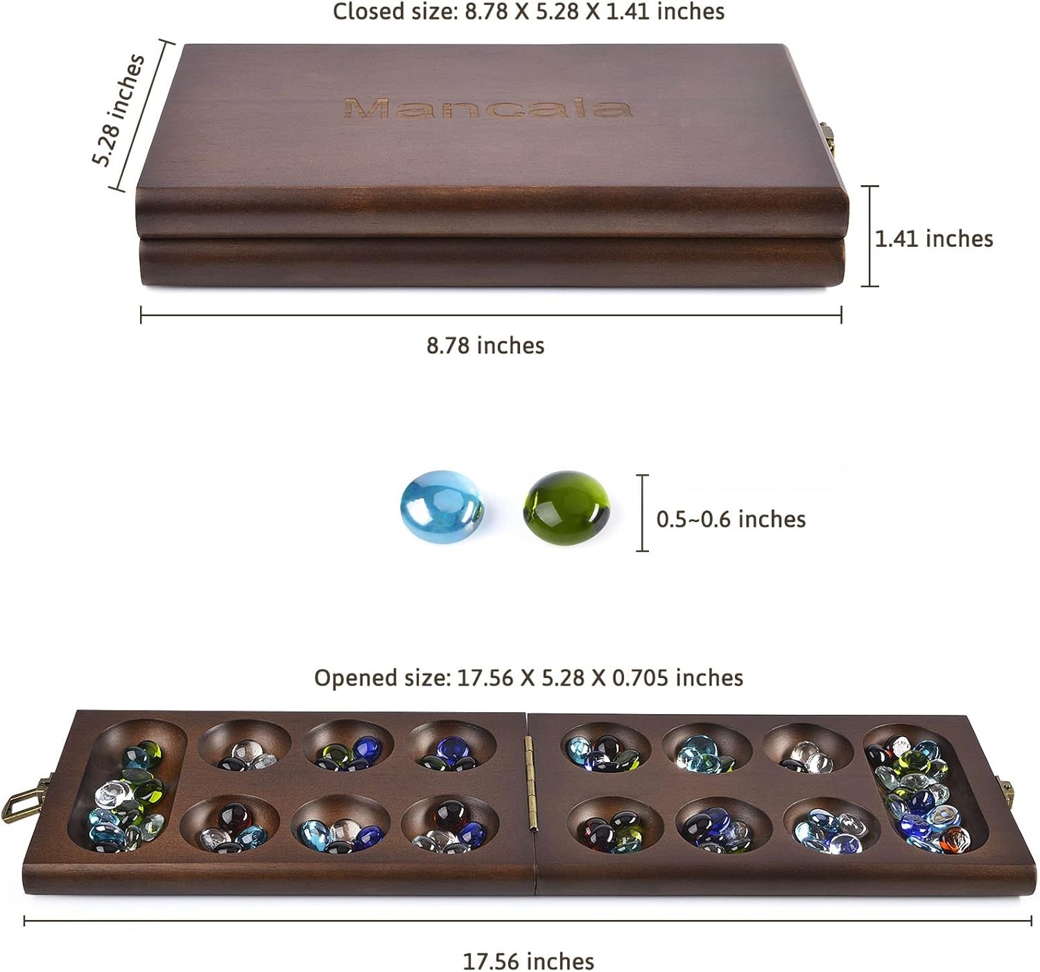 AMEROUS Wooden Mancala Board Game Set with 72+8 Bonus Multi Color Glass…