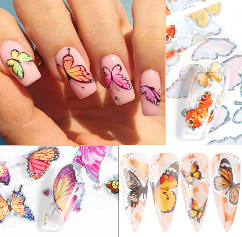 10Pcs Big Size Laser Butterfly Nail Art Transfer Foil Sticker Manicure 8102