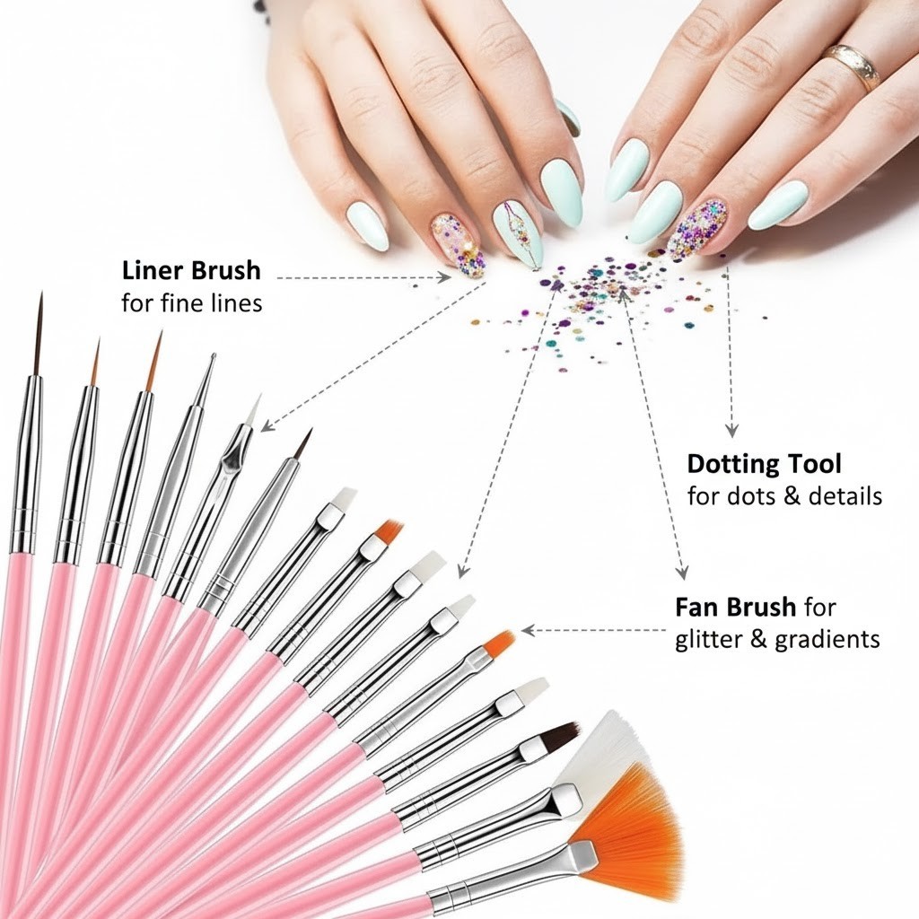 15Pcs Nail Art Brushes Set Gel & Acrylic Dotting Pens Painting and Manicure UK