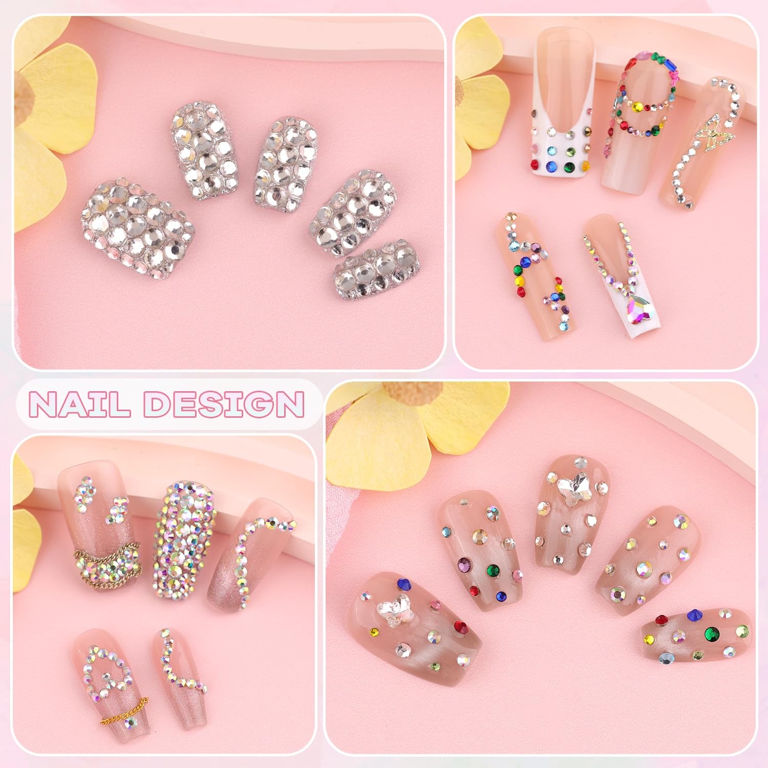 5400Pcs Small Glass Crystal Nail Rhinestones for Nails Colorful Nail Gems