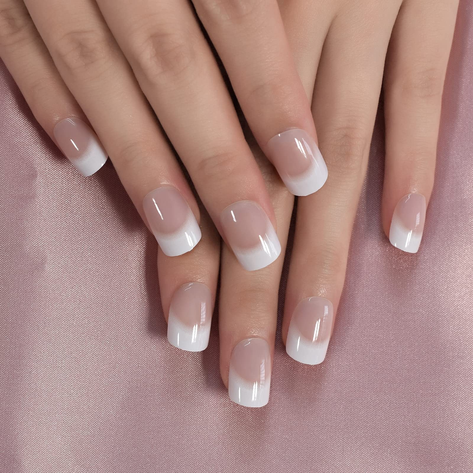Daily Natural Nude white Press on French Nails Short Squoval Fake Clear White