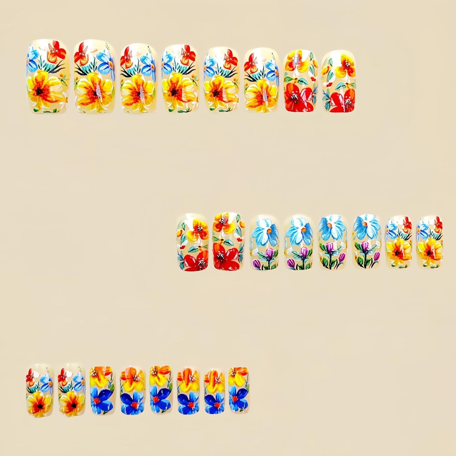 Spring/Summer 24 Pcs Flower Press-On Nails – Easy Application & Gorgeous Look