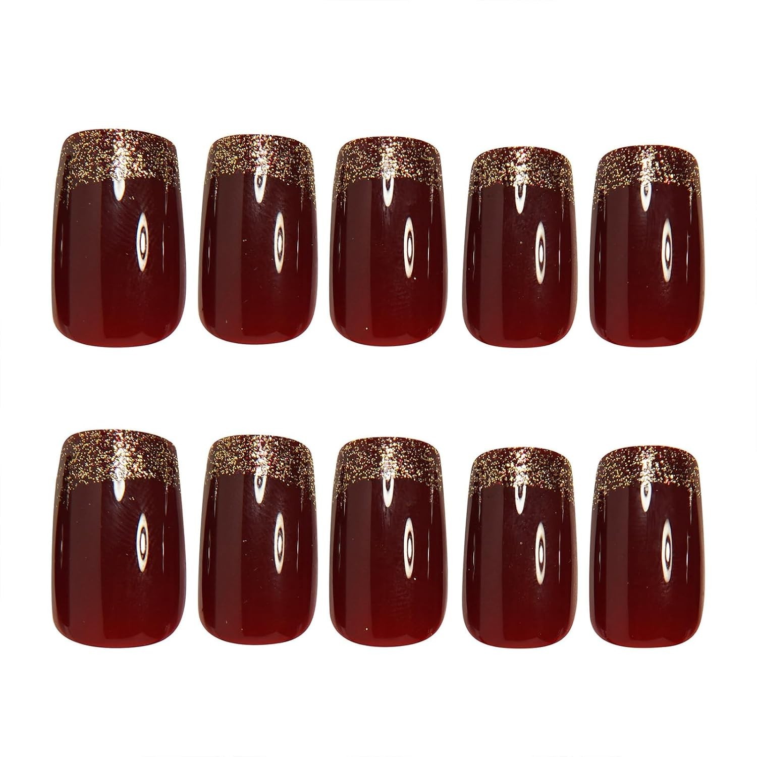 Square Press on Nails Medium Fake Nails with Designs Gold Sequins Stick on Na…