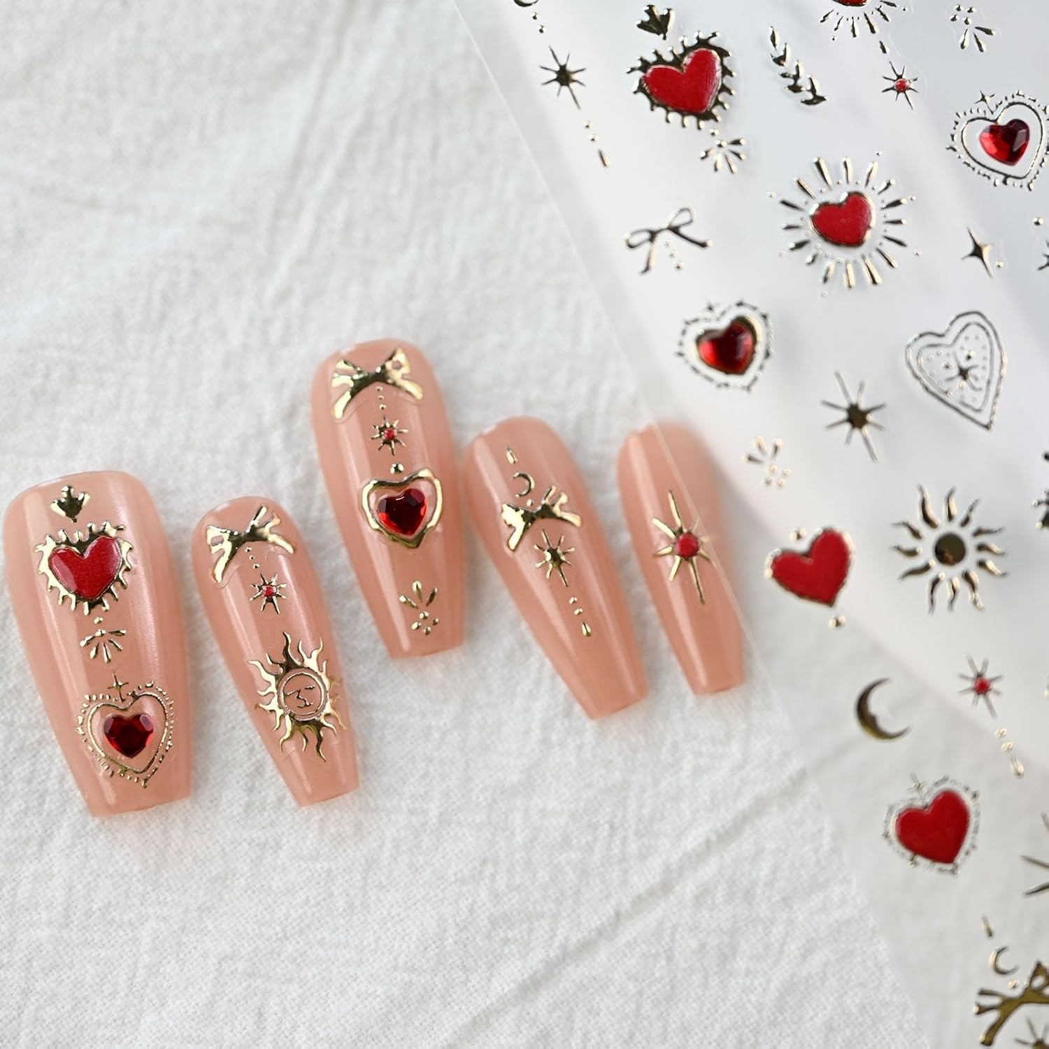 Glamorous and Flexible Gold Totem Red Heart Nail Art Accessories – 5×3.2 Inches