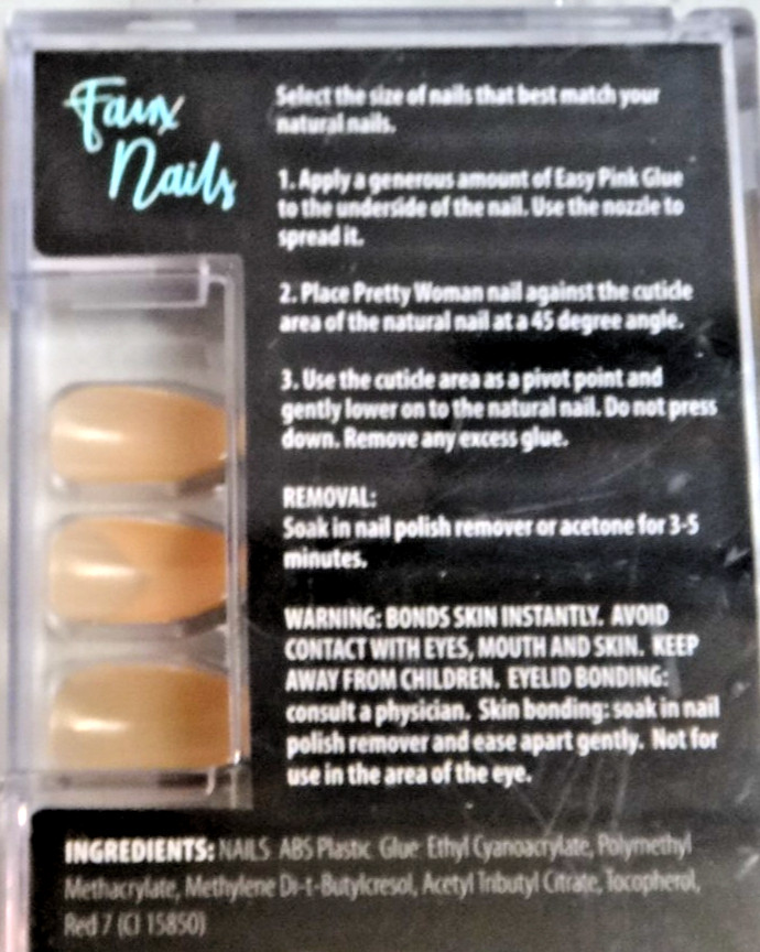 Pretty Women 24 Natural Faux Nails Pink Nail Glue – French Almond Silver Glitter