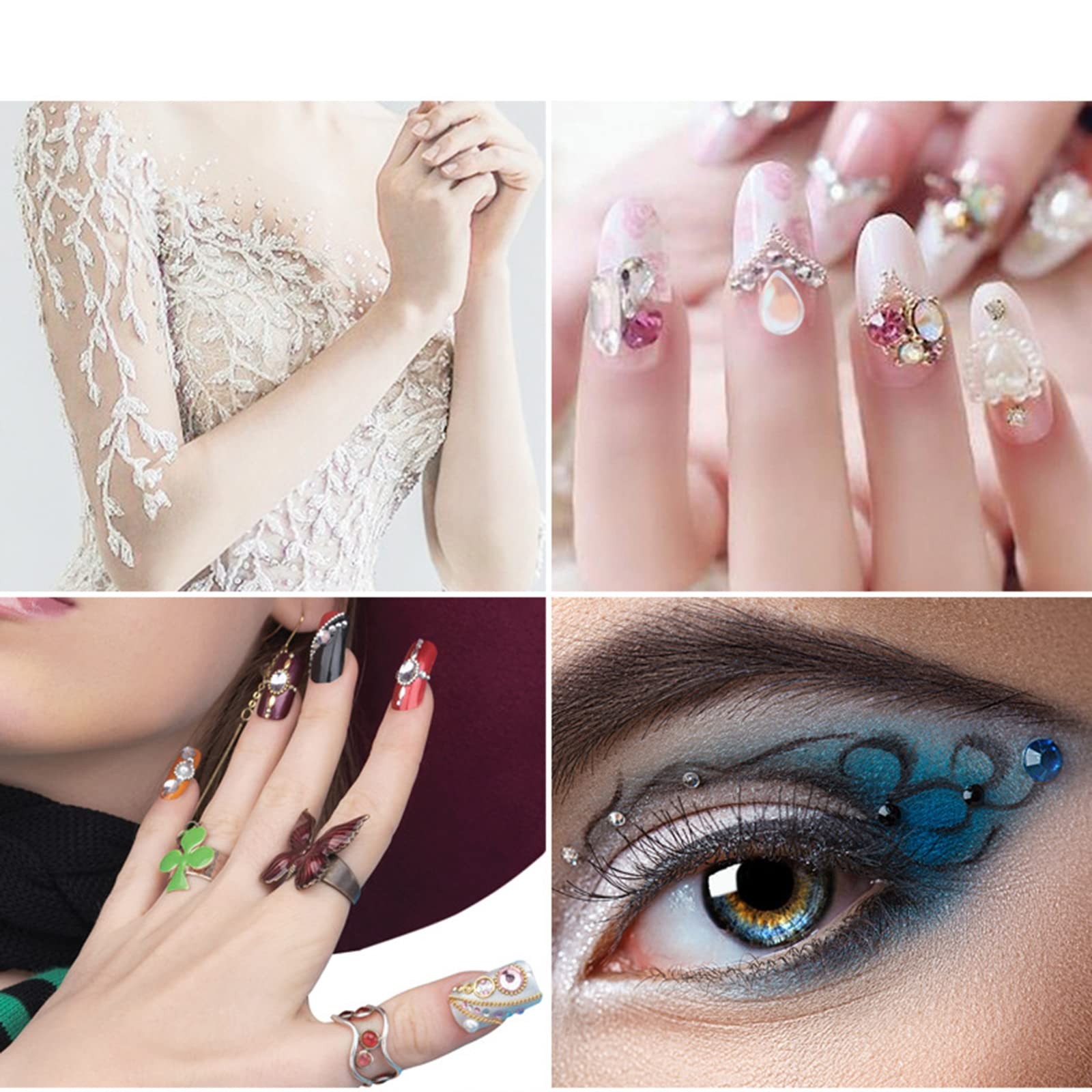1728PCS Nail Art Rhinestone Dark Blue Glitter Diamend Gems 3D Tips DIY Decora…