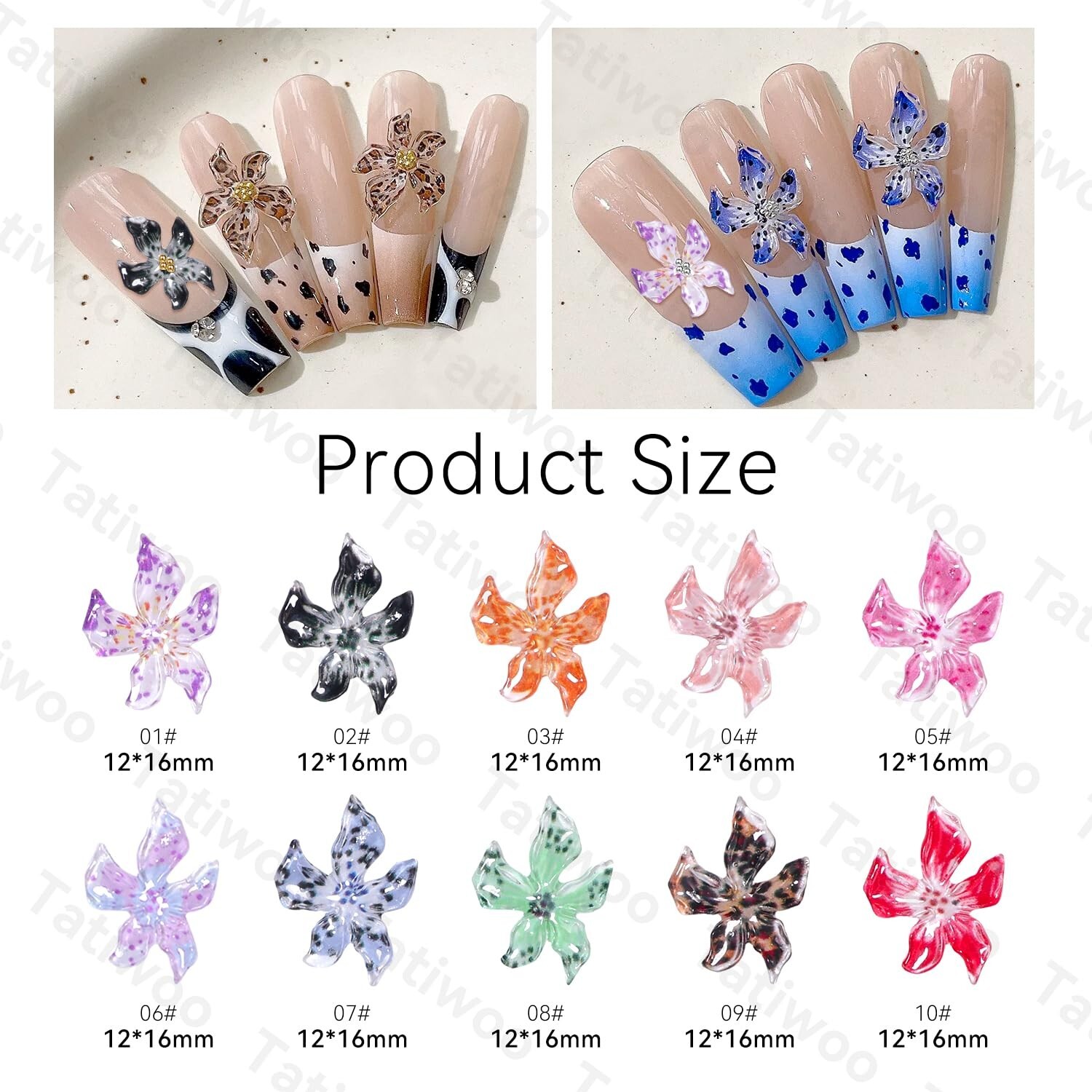 100Pcs Flower Nail Charms 3D Hawaii Flower Nails Color Soft Hibiscus Floral Art