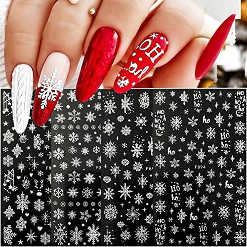 8PCS Snowflake Nail Art Stickers White Glitter Snow Nail Design 3D Self
