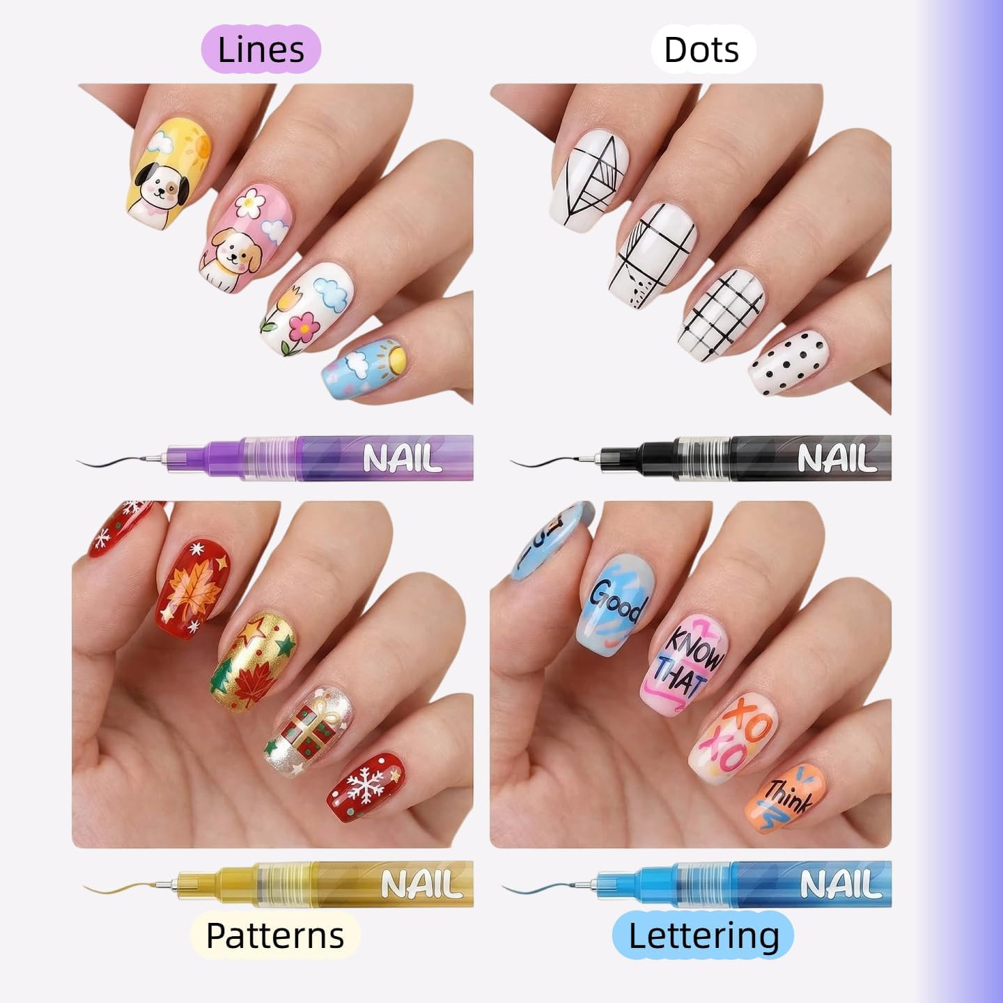 Nail Art Pens Set, Nail Art Marker for Nail Art 12 Colors with Fine Tip, DIY Nai