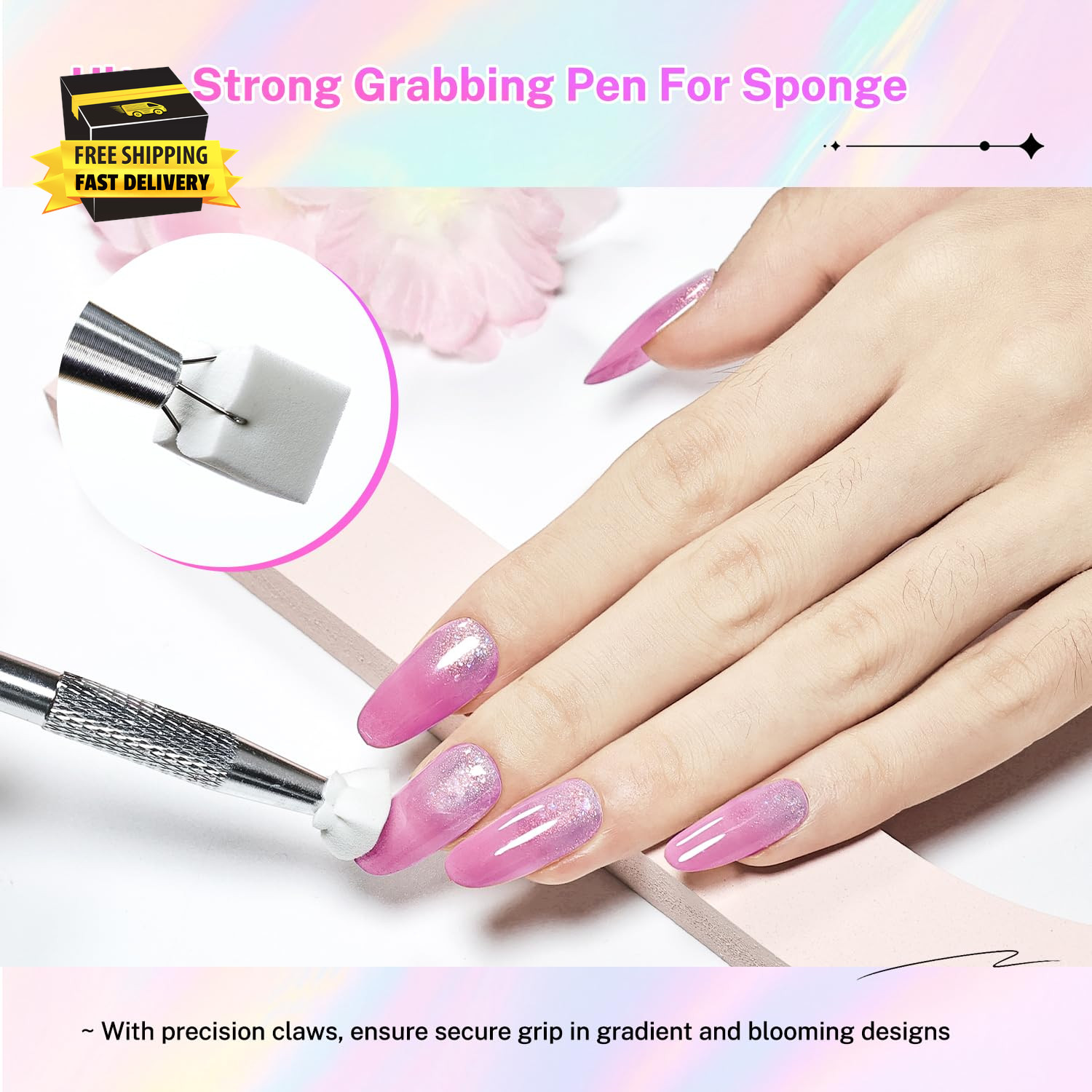 100PCS Soft Nail Sponges Tool with 1PCS Grabbing Pen Professional Accessories Ma