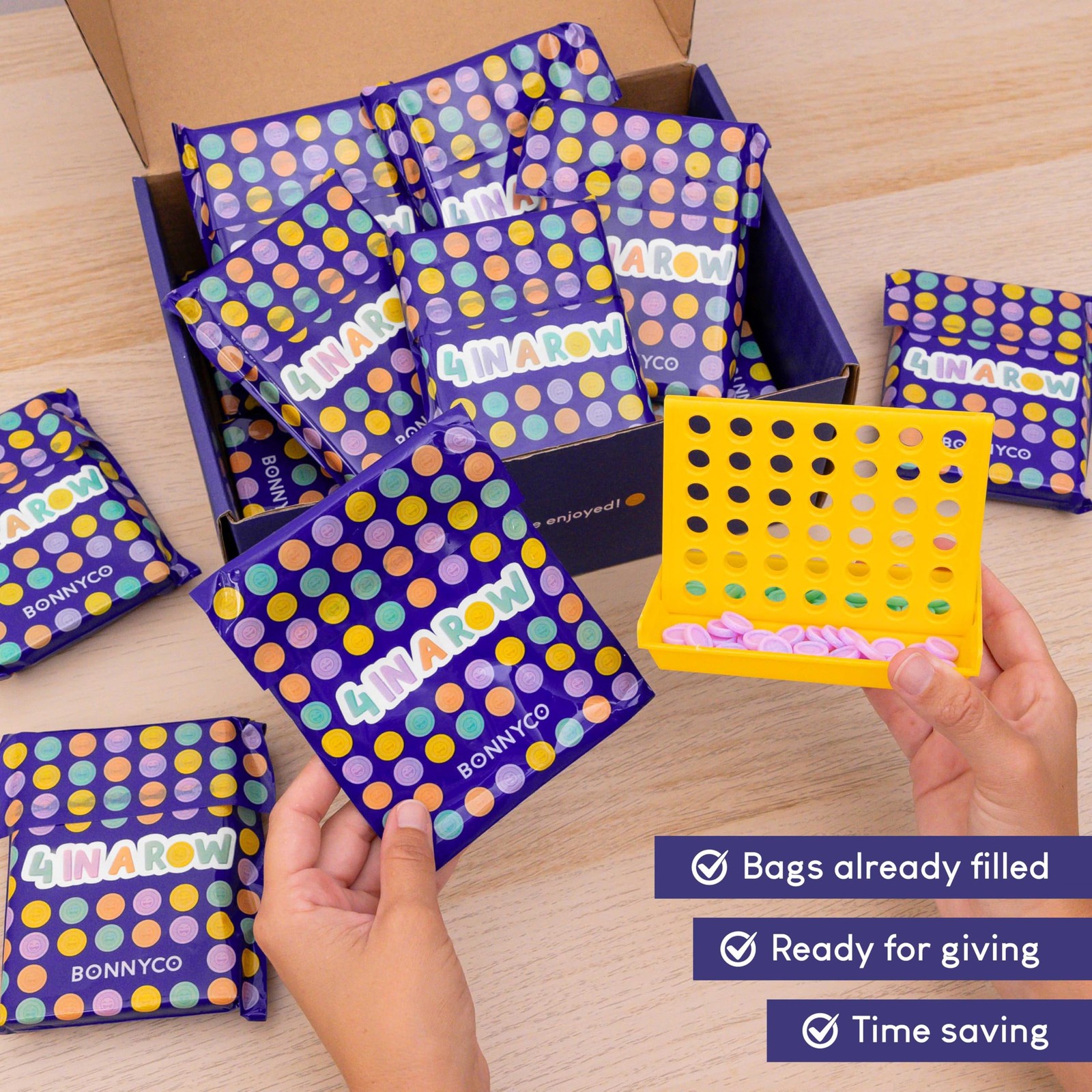 BONNYCO 4 in a Row Pack of 16 Birthday 16, Orange, Yellow, Purple, Green
