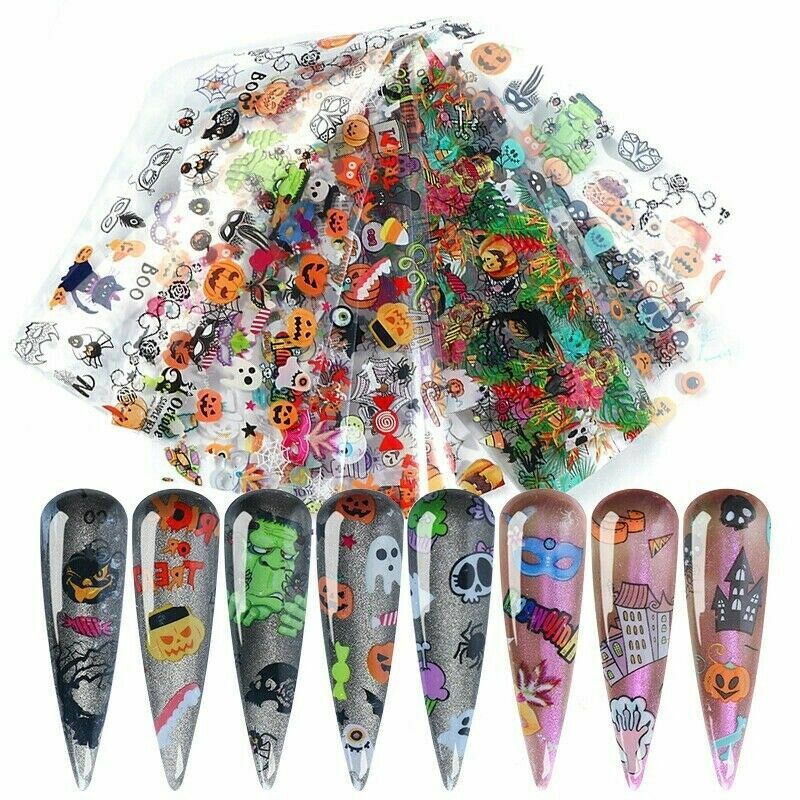 10x Halloween Series Nail Foil Stickers Transfer Decals Paper Nail Decor Fashion