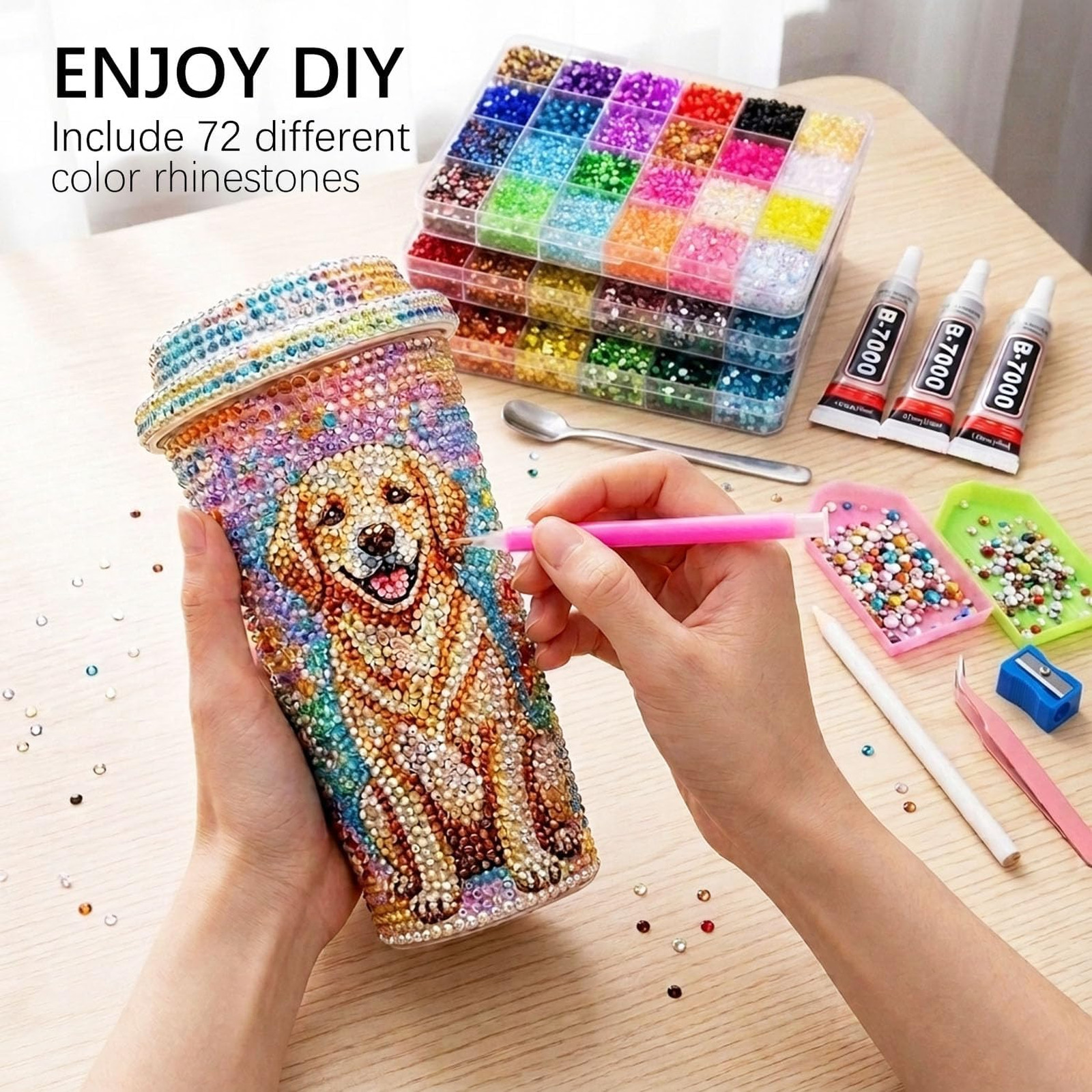 Bedazzling Kit with Rhinestones, 72 Colors 3mm Resin Gems Nail Art Supplies