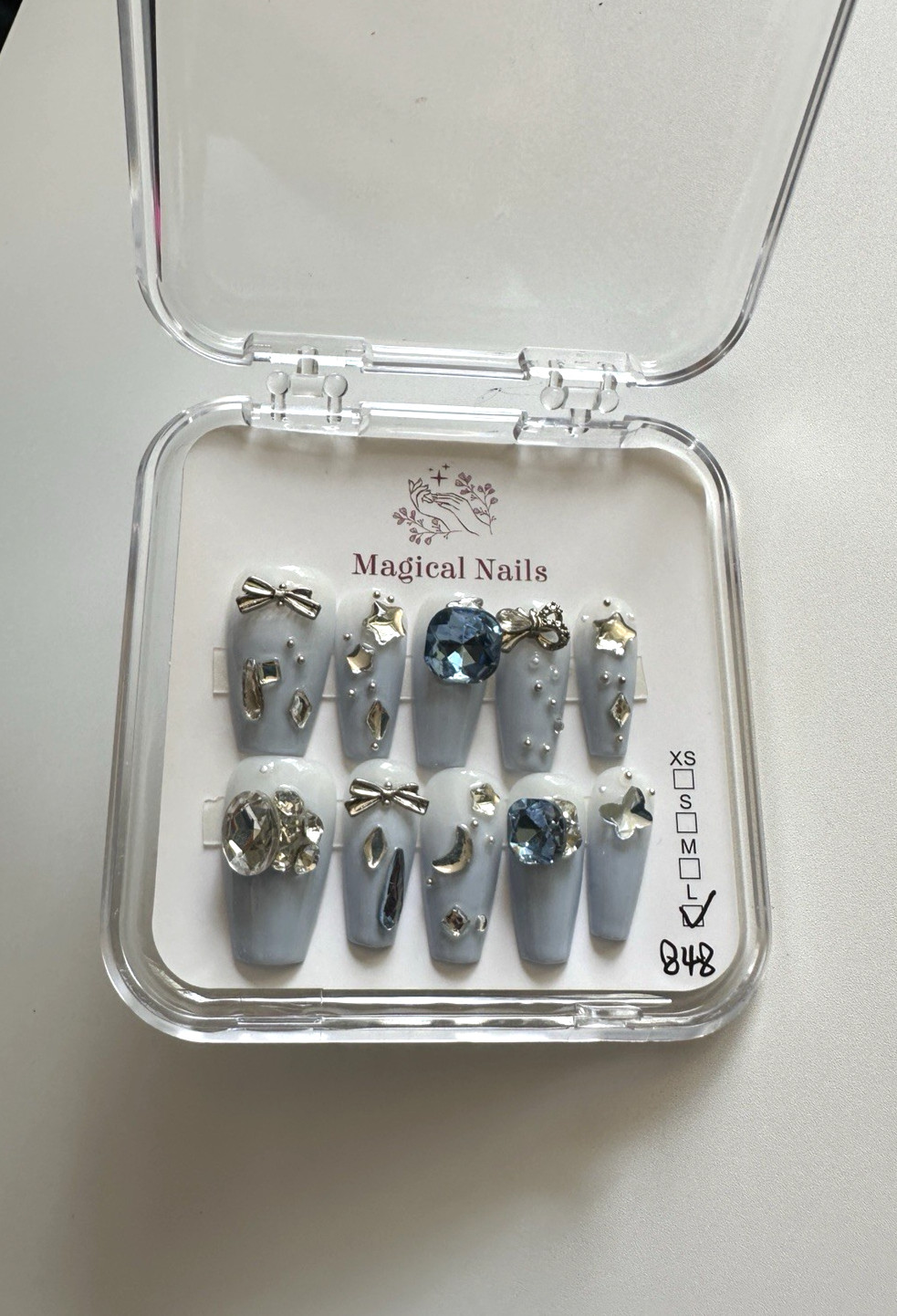 10 Piece 3D Reusable Handmade Press On Nails Aquamarine Style