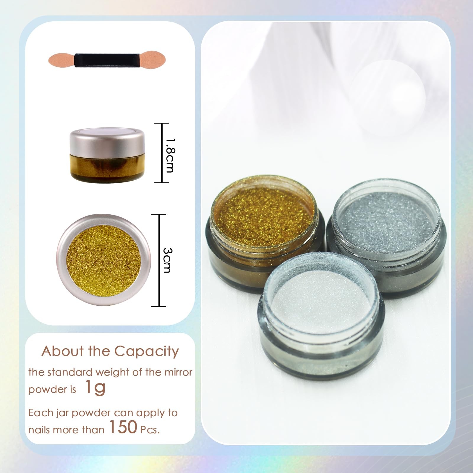 3 Colors Chrome Nail Powder Mirror Effect Metallic Dust Holographic Glitter G…
