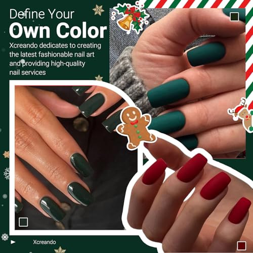 Matte Dark Green Press On Nails Medium Long Square, Medium mat dark green