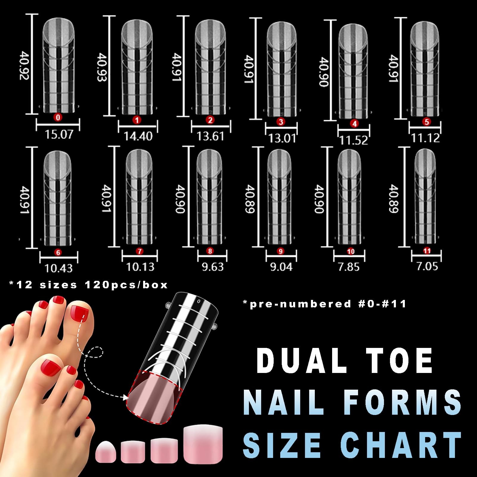 ASONRL Toe Dual Nail Forms for Poly & Builder Toenail Extension – 120Pcs Reus…