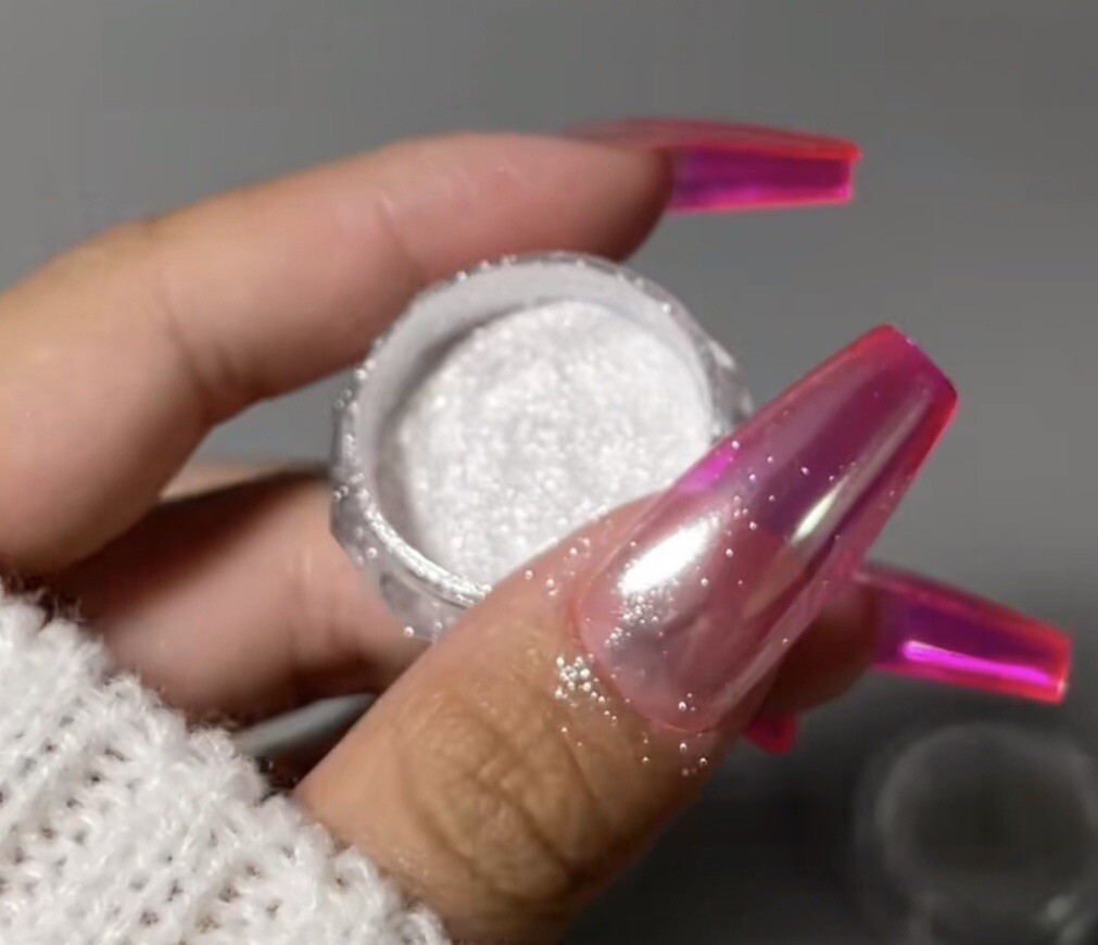 WHITE CHROME POWDER Matte Pigment Pearl Nails Glazed Donut Crystal Shiny Dust
