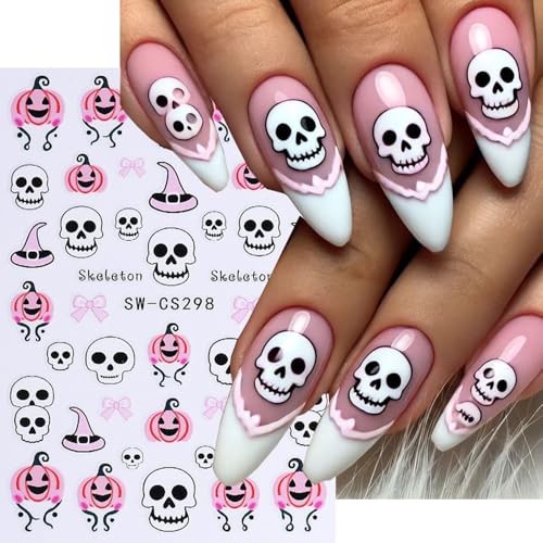 Halloween Nail Stickers 3D Self-Adhesive Nail Art – 3PCS Skull Bat Spider White