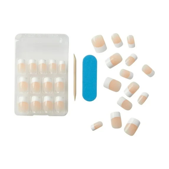KISS Everlasting French Medium Square Oval Press on Nails with Glue, White, 28 P