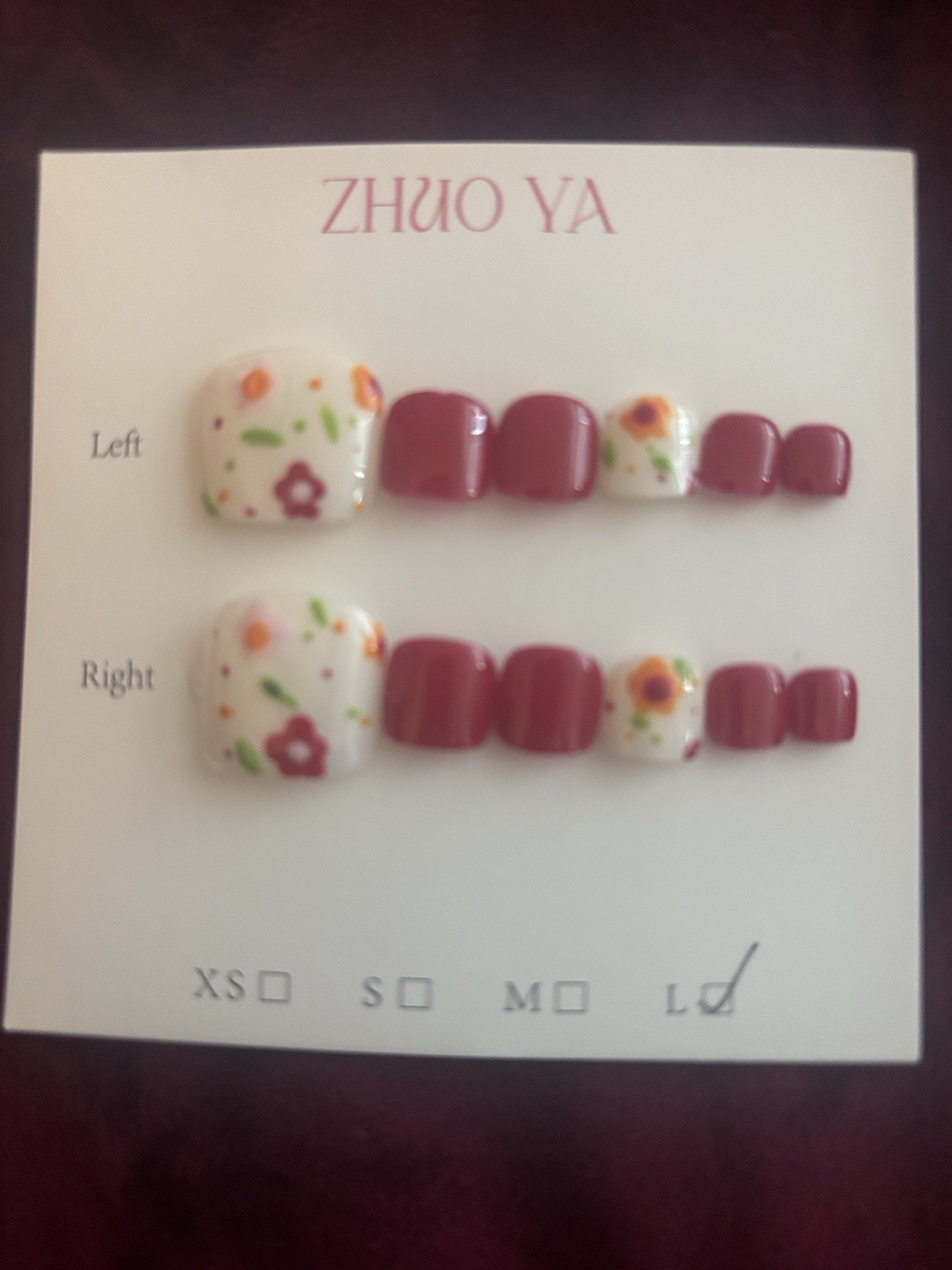ZHUO YA Press-On Nails Set Purple/White Shiny Floral Long Square Full Cover