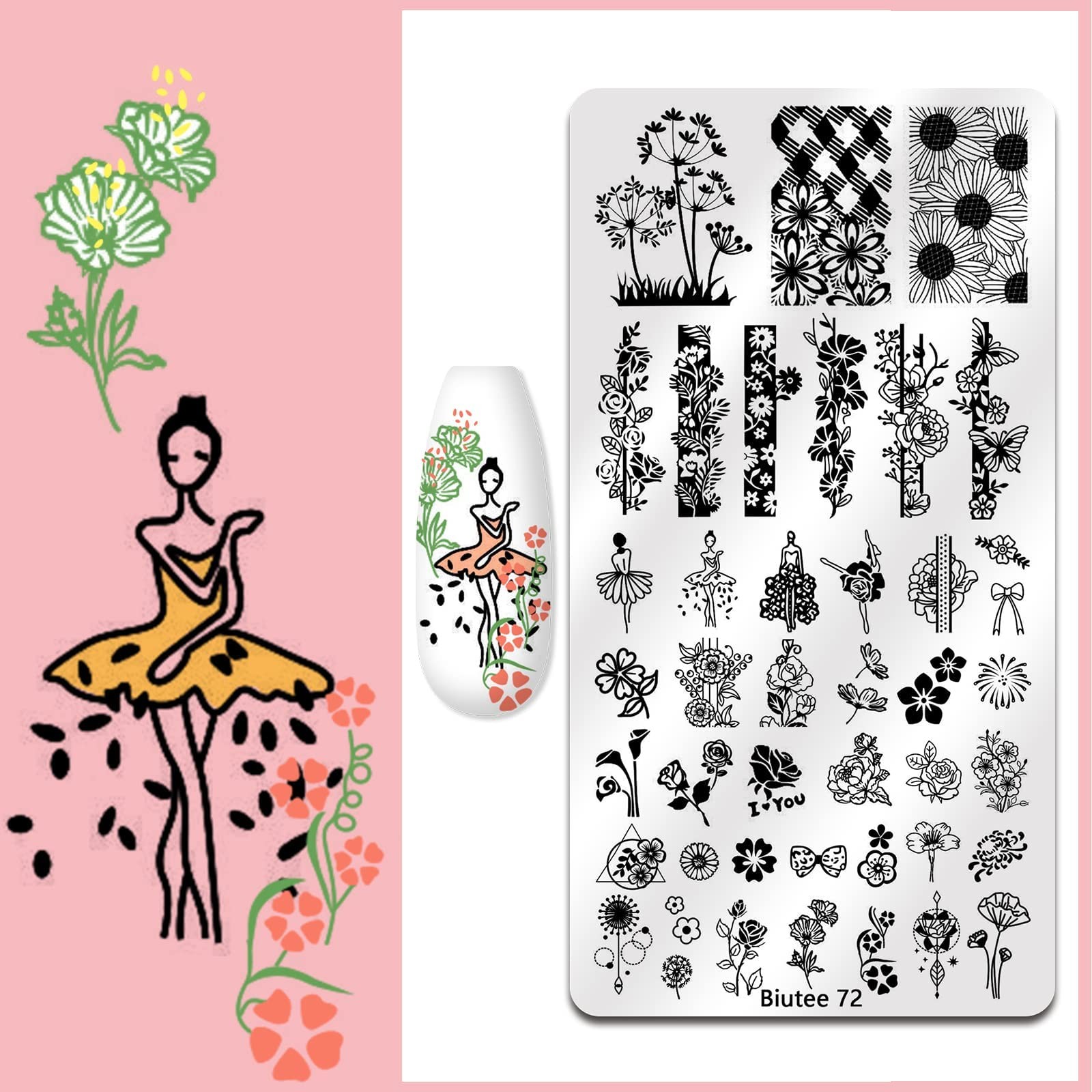 Biutee Nail Stamping Plate Set 12Pcs Nail Art Stamping Plates Nail Stamping K…