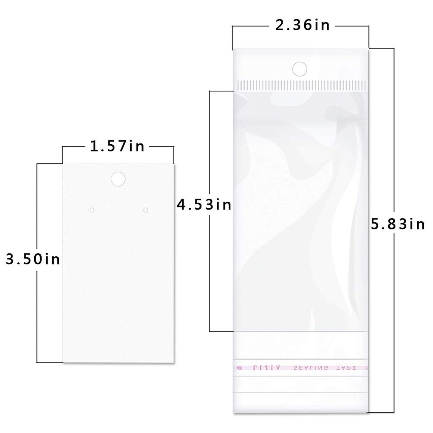 Paper & Plastic Jewelry Earrings Display Cards Rectangle White W/Self-Seal Ba…