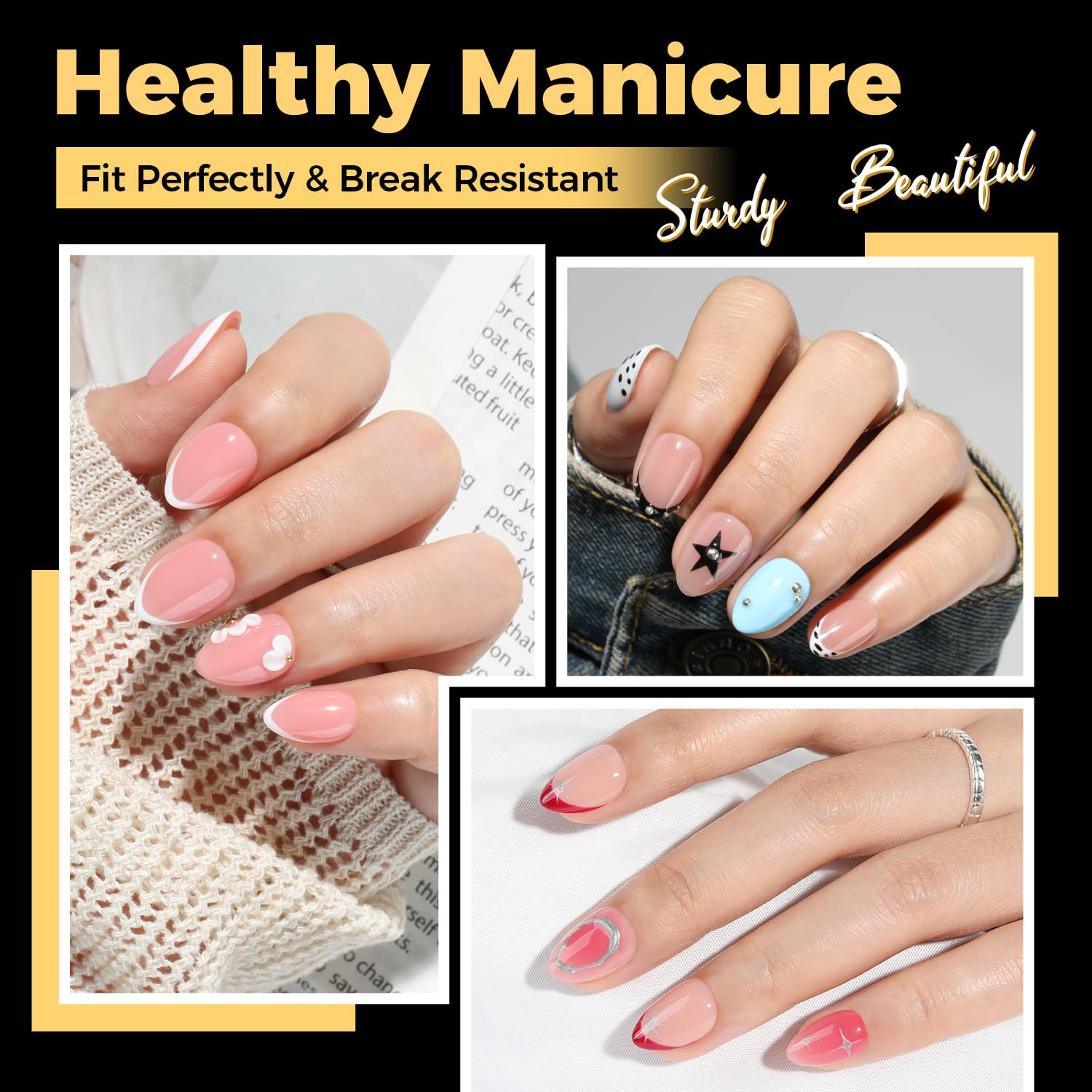 Extra Short Almond Gel Nail Tips, 216 Pcs Pre-Shape XS Almond Nail Tips Full Cov