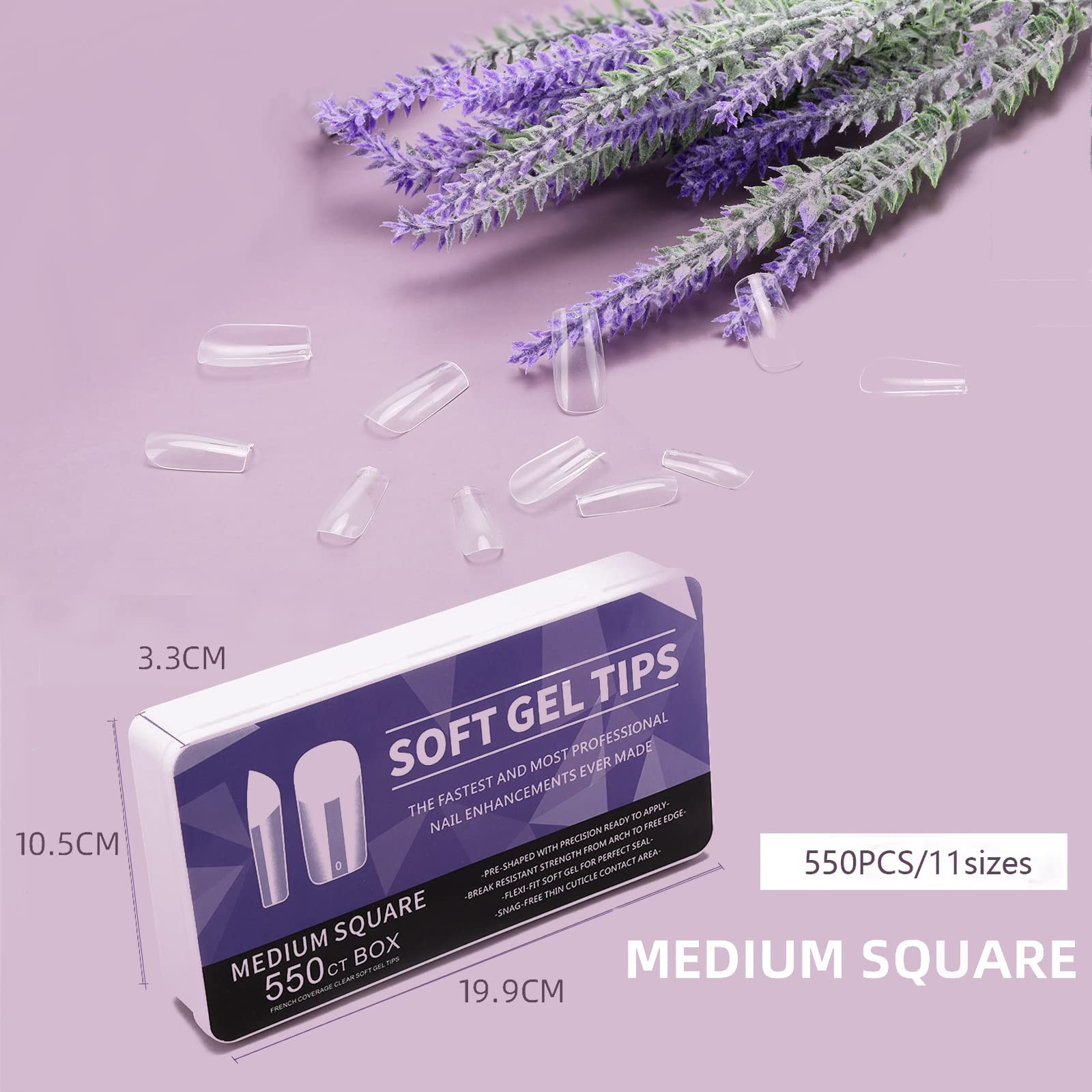 550 Pcs Medium Square Nail Tips Full Cover Clear Fake Nails for Nail Extensio…