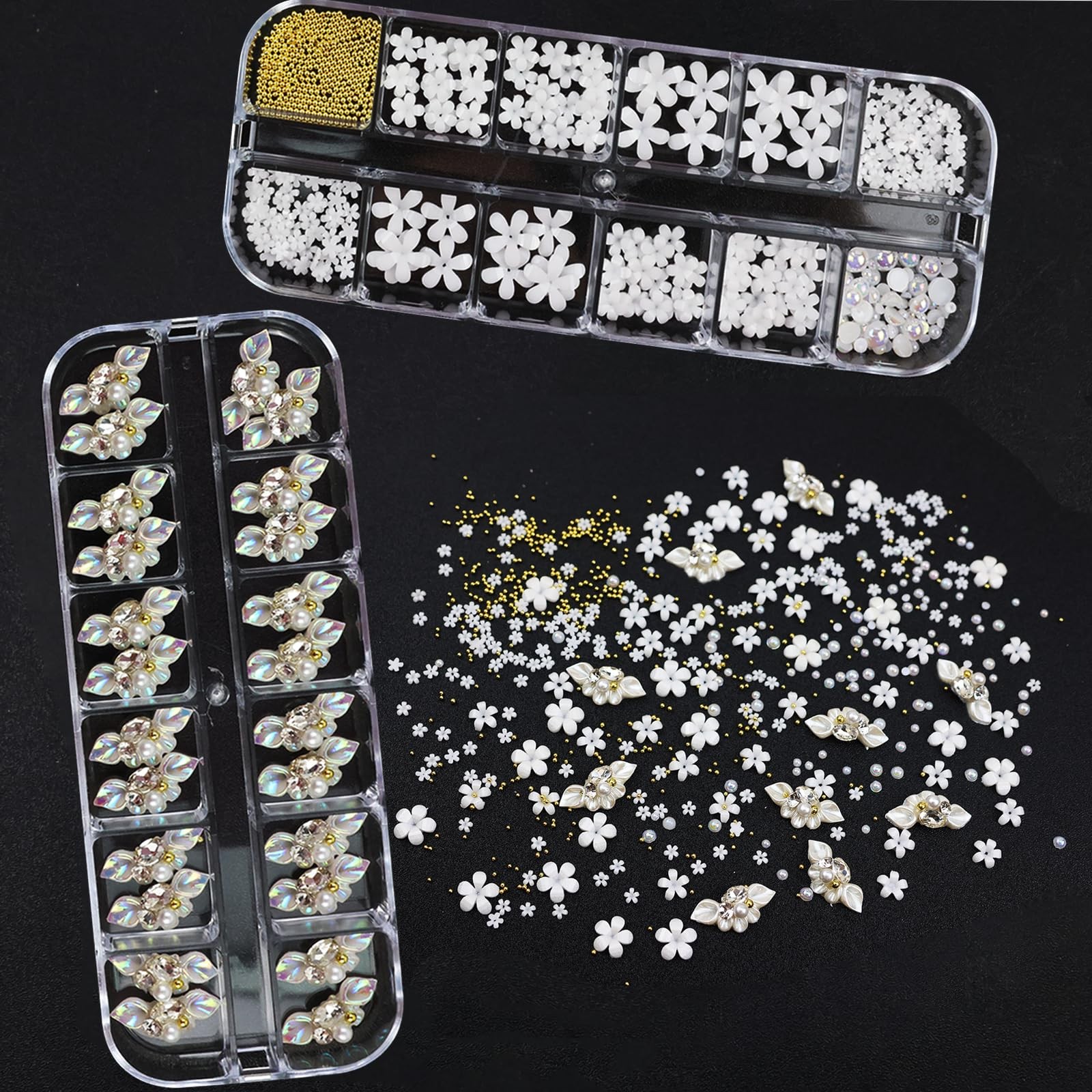 SEMATA 3D Flower Nail Art Charms Flatback White Nail Gems Pearls for Women | …
