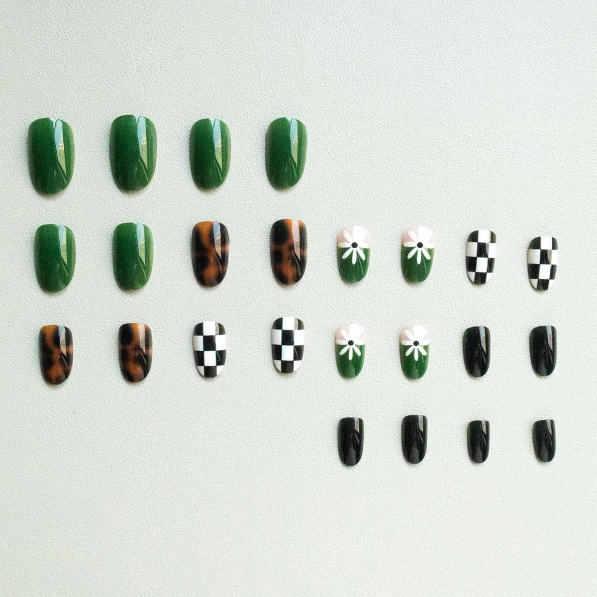 Spring Press on Nails Medium Oval Fake Nails Tortoiseshell False Nails Press Ons