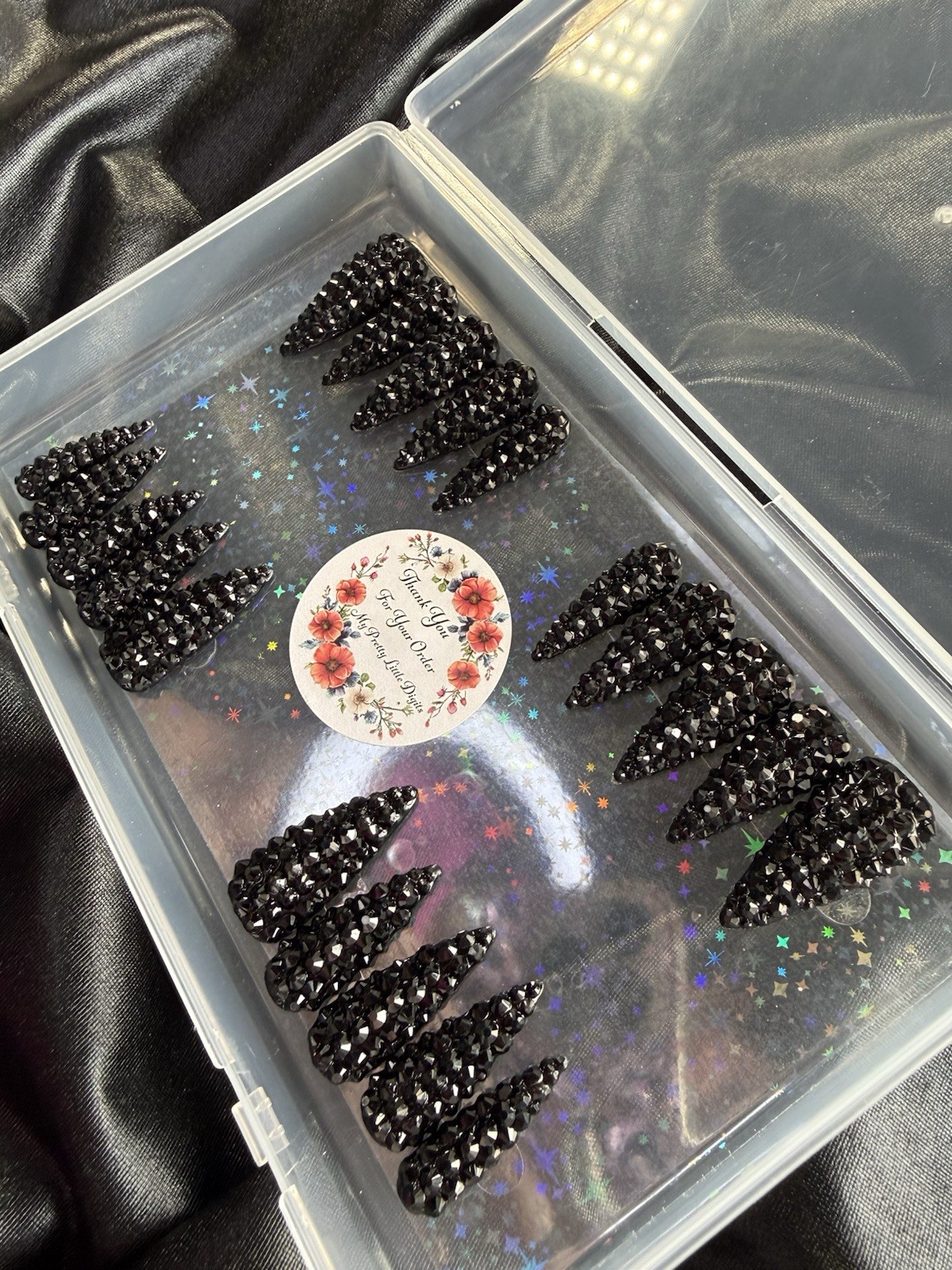 Handmade Press On Nails, XL Black Diamond Stilettos~Includes Free Gifts💝