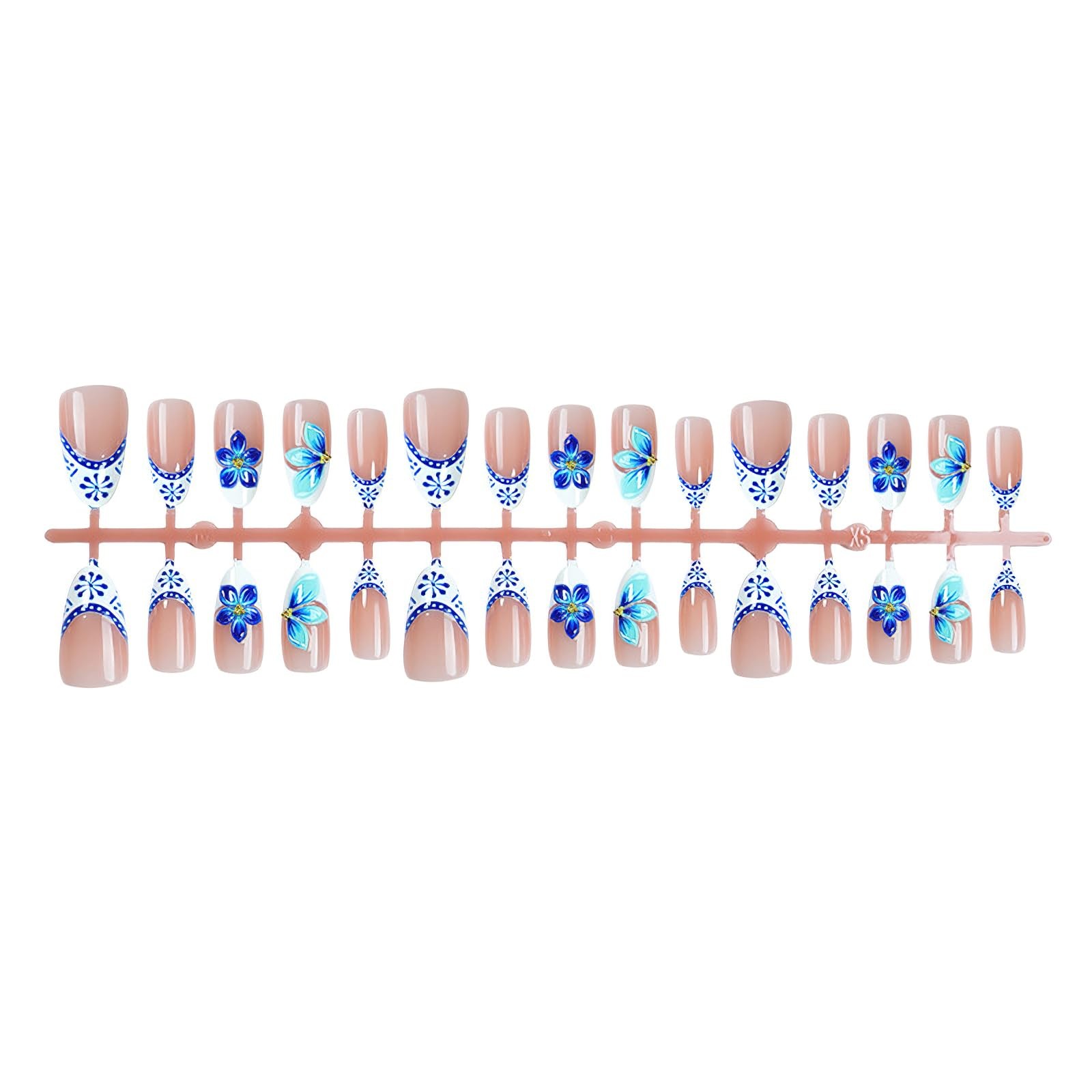 Jremg Blue Flower Press on Nails Medium Almond Fake Nails with 3D Floral Desi…