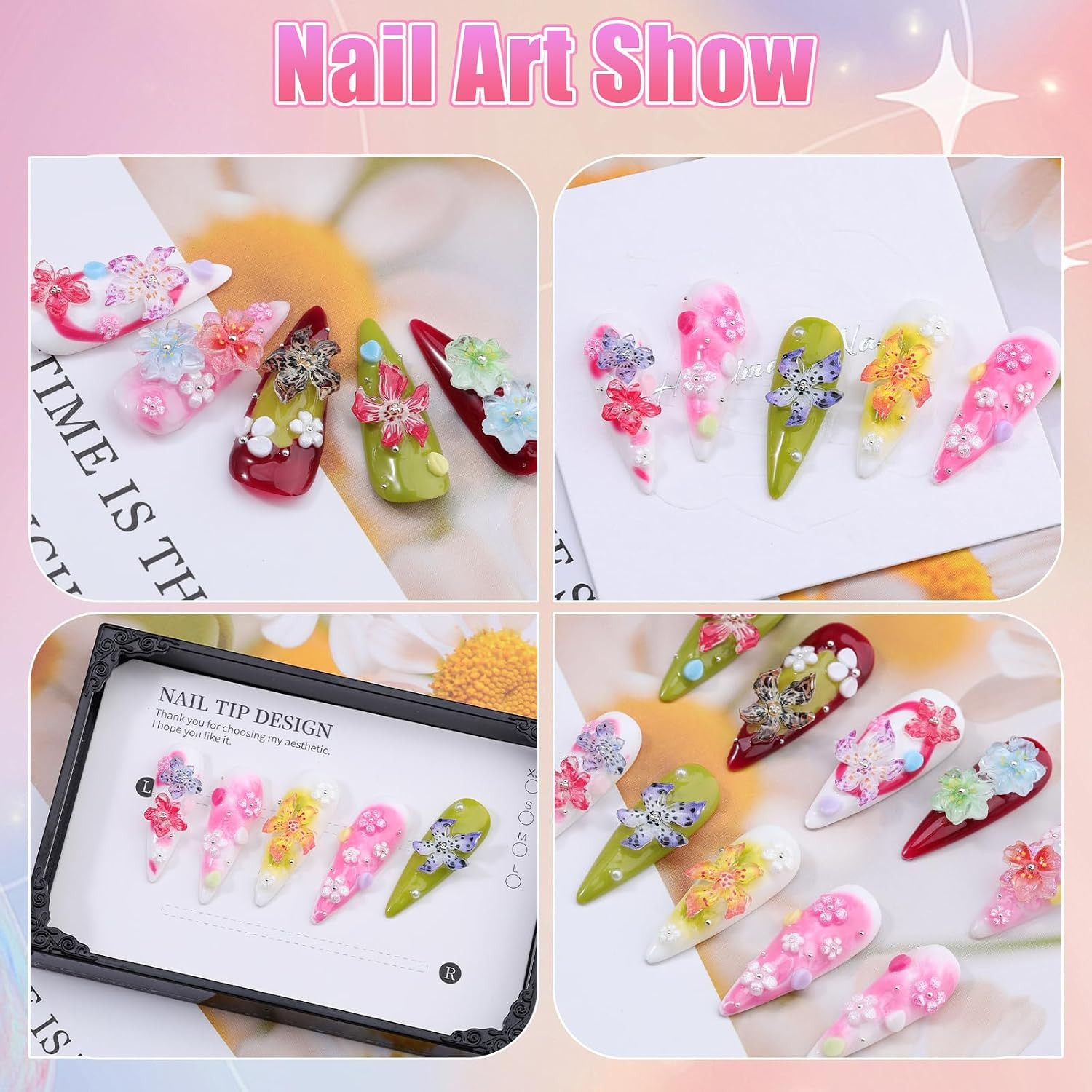 Flower Nail Art Charms 3D Flowers for Nails – 400Pcs(Hawaiiflowers) | Colorful H