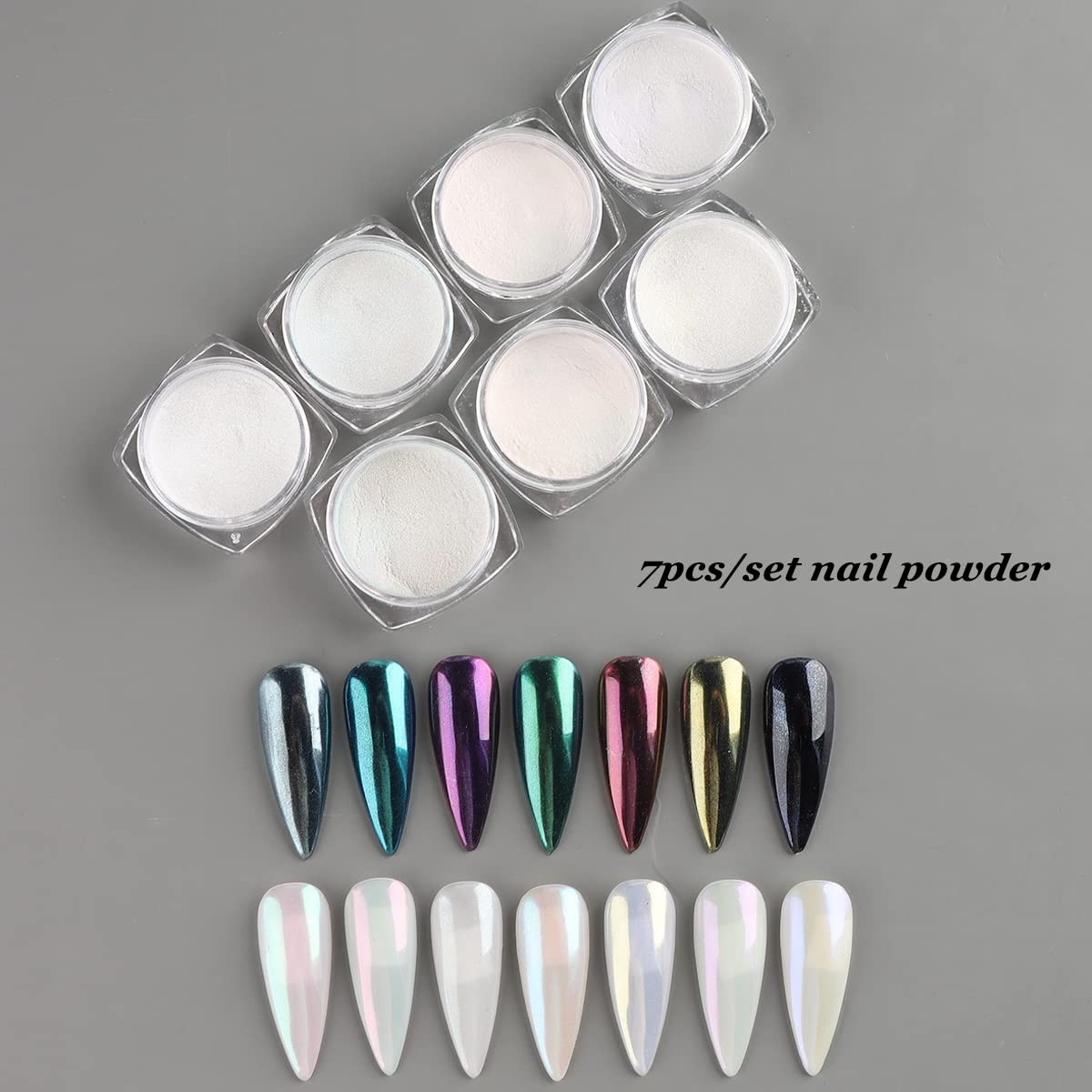 Pearl Chrome Nail Powder Set – 7 Colors Aurora Mermaid Effect B01-07