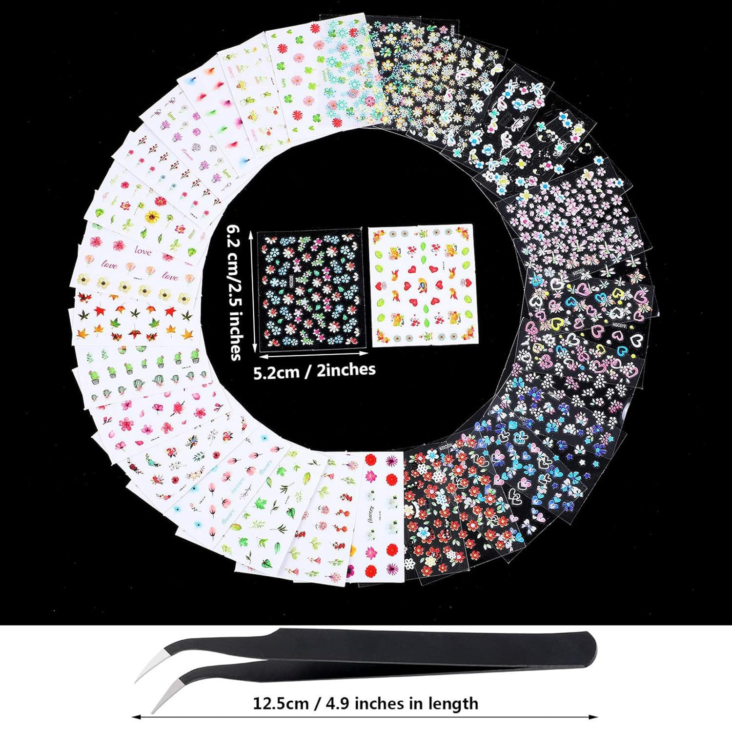 5000 Pcs Flower Nail Stickers 100 Sheets 3D Self Adhesive Nail Stickers Multi De