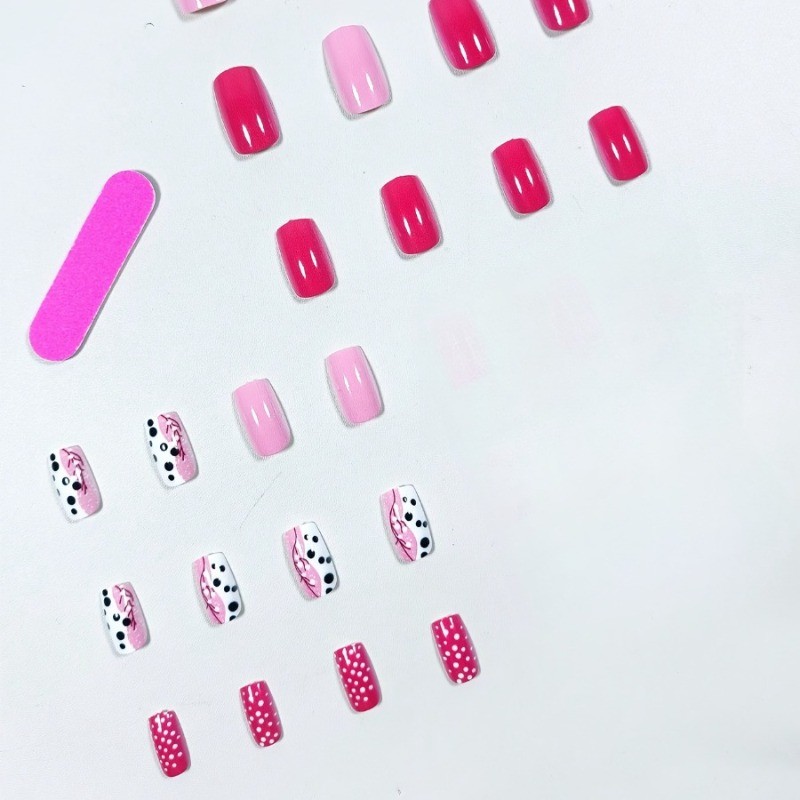 48 Cute Pink Nail Art Pieces, Detachable and Reusable, Suitable for Girls