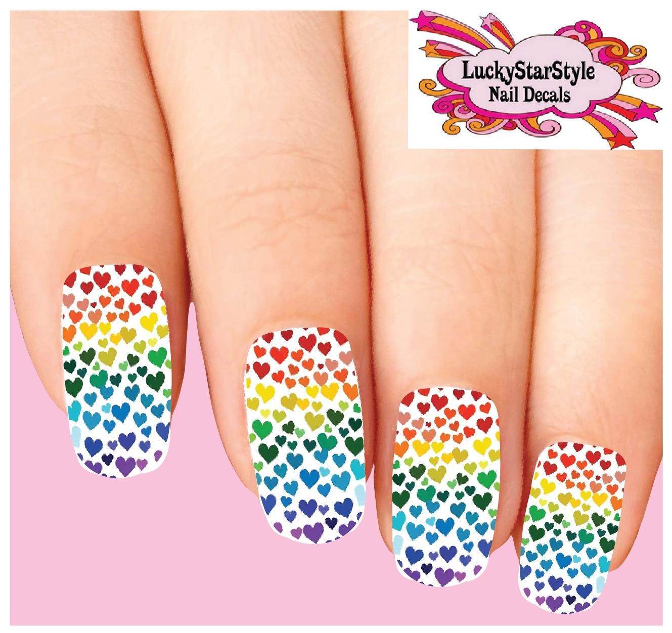 Waterslide Full Color Nail Decals Set of 10 – Rainbow Hearts