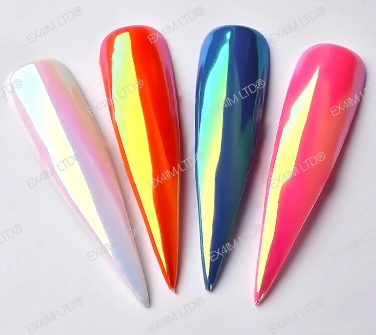 AURORA Nail Powder AB UNICORN RAINBOW 5 Colours CHROME Mirror Effect Mermaid UK