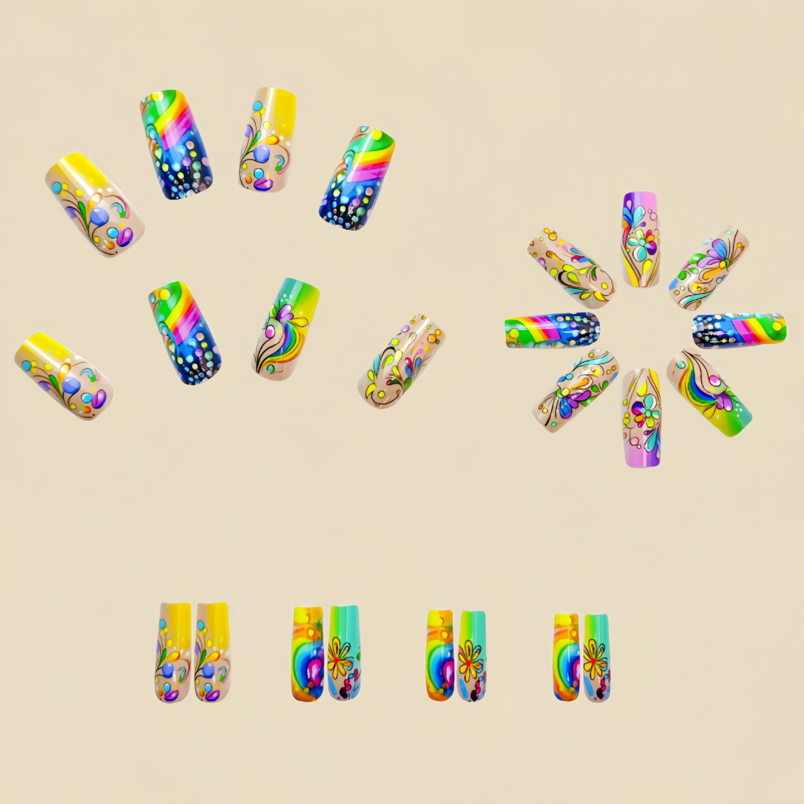 4 set （24Pcs/set ）Retro Style False Nail Art Full Cover Artificial Fake Nails